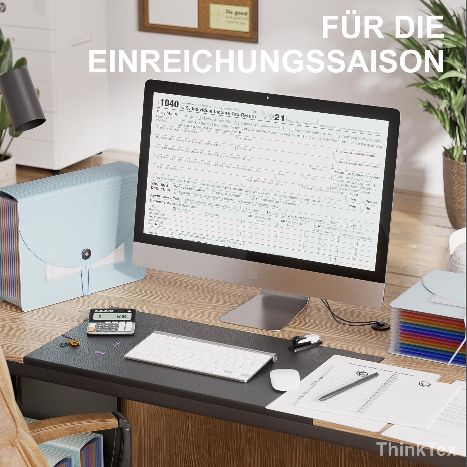 Thumbnail 4 de ThinkTex 12-Fächer Dokumentenmappe A4 (Morandi Blau) – A4 Sortiermappe mit Gummizug & Verschlussknopf