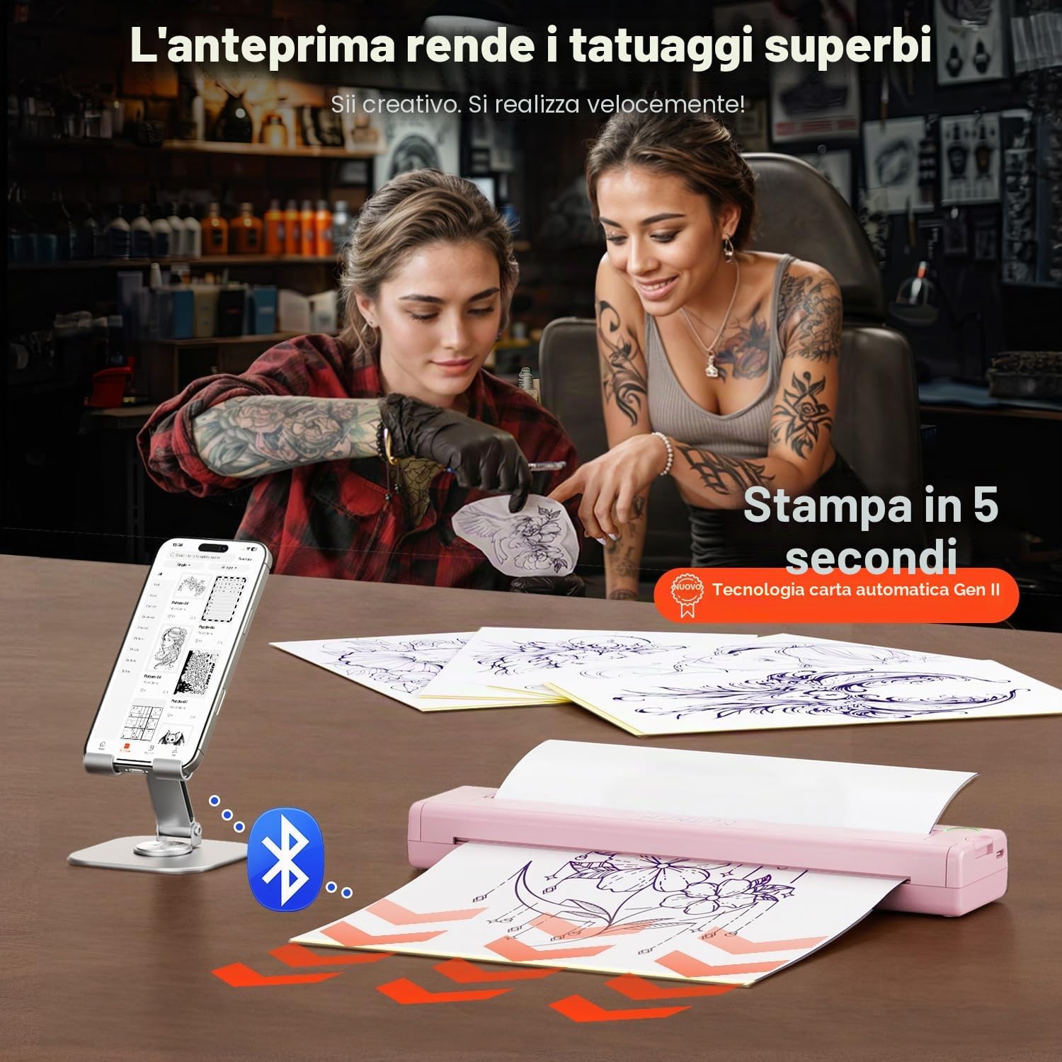 Thumbnail 3 de MUNBYN ITP05 Stampante Stencil Tattoo – Portatile, Bluetooth, 20 Fogli