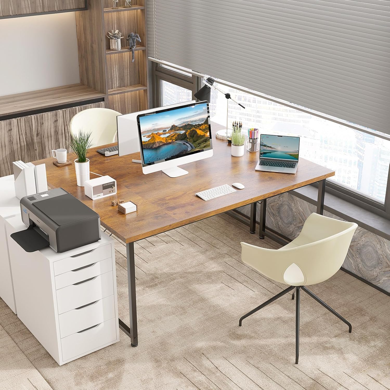 Detalle 2 de ODK Schreibtisch 140×50 cm Computertisch für Büro, Homeoffice & Wohnzimmer in Braun