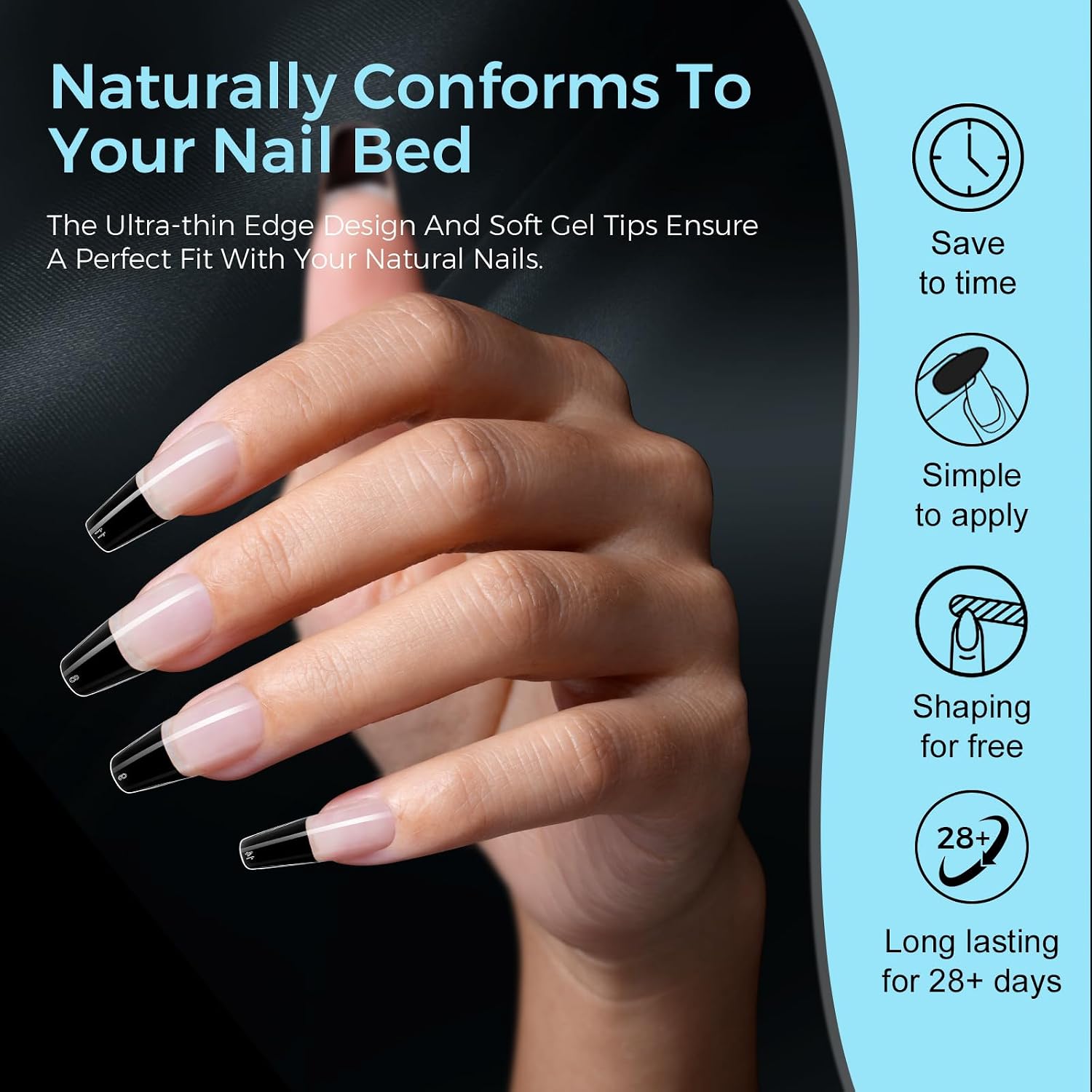 Detalle de TOMICCA Medium Ballerina Nageltips (510 Stück, 15 Größen) – Ultra-matte Soft Gel Tips für Nagelverlängerung & Nail Art