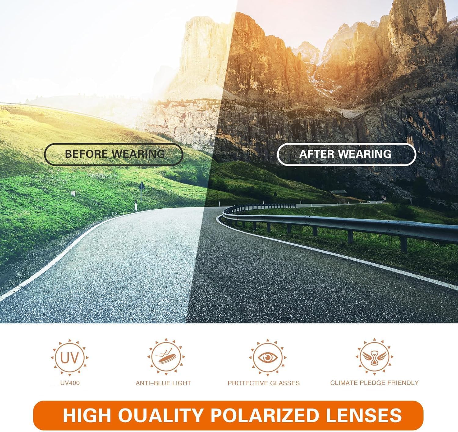 Detalle de SUOSO Sports Polarized Sunglasses for Men & Women with UV400 Protection, TR90 Frame