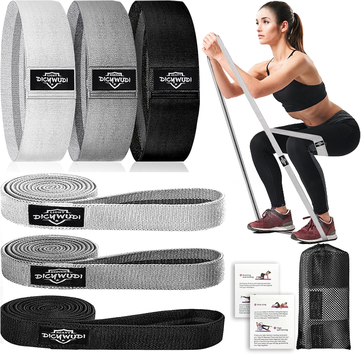 Detalle de DICYWUDI WU-TLD-6PS-H Fabric Resistance Bands, 6-Pack, Non-Slip, 3 Levels