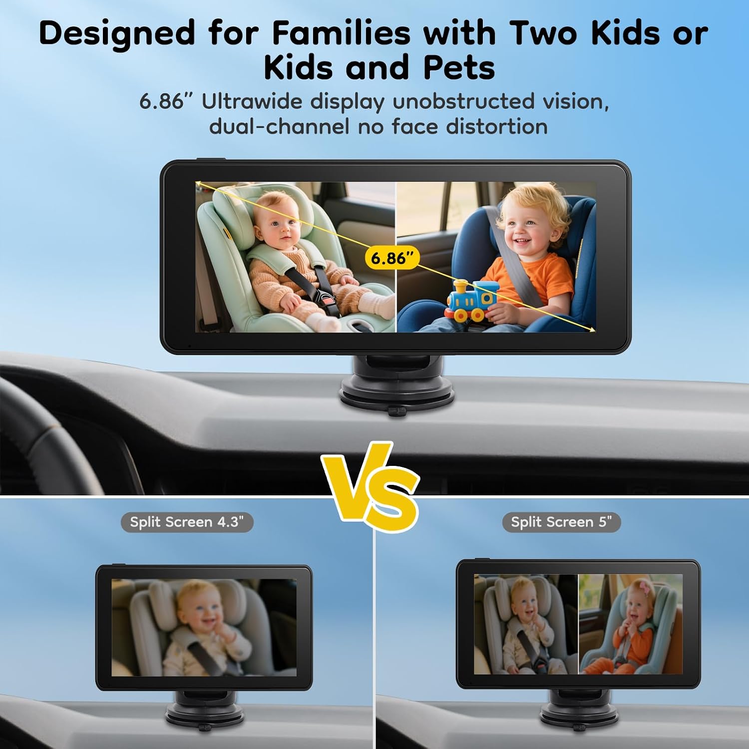 Thumbnail 2 de ELECROW 2-Kids Baby Car Camera for Seat with 6.86 Inch Ultrawide Display