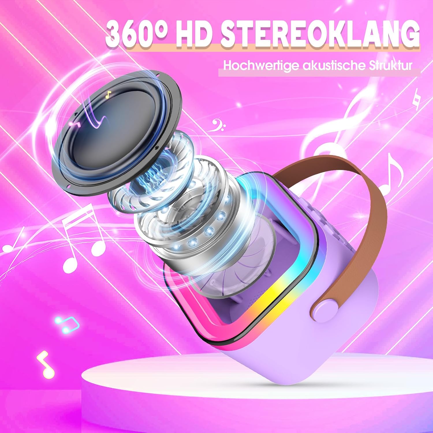 Thumbnail 4 de Dislocati Karaoke-Maschine für Kinder mit 2 Mikrofonen – Bluetooth, LED-Lichter und Sprachverwandlung