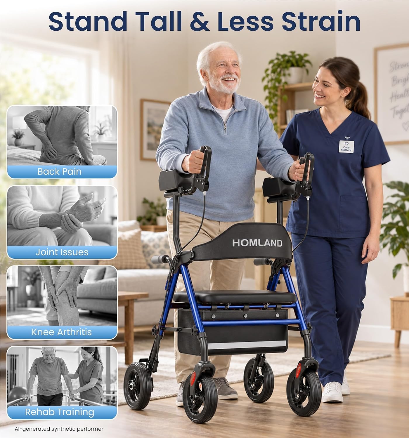 Thumbnail 3 de HOMLAND Upright Walker with Seat, Adjustable Arms and 16-Inch Padded Seat