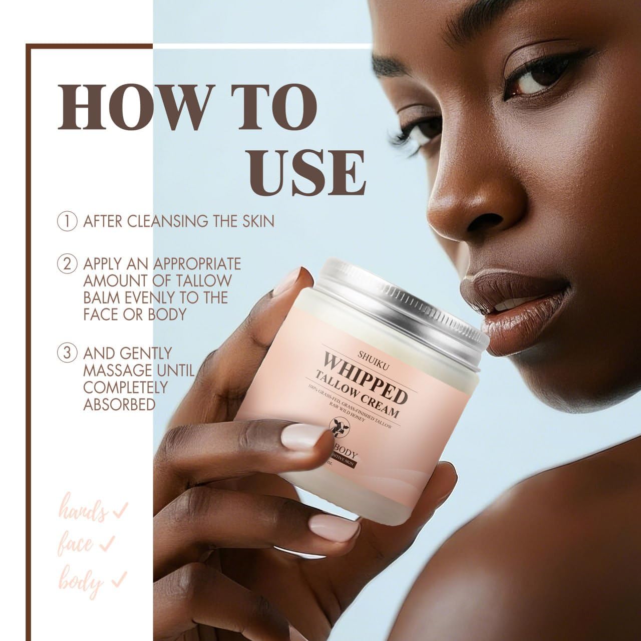 Detalle de Grass-Fed Beef Tallow and Honey Balm Moisturizer for Face, Body & Hands
