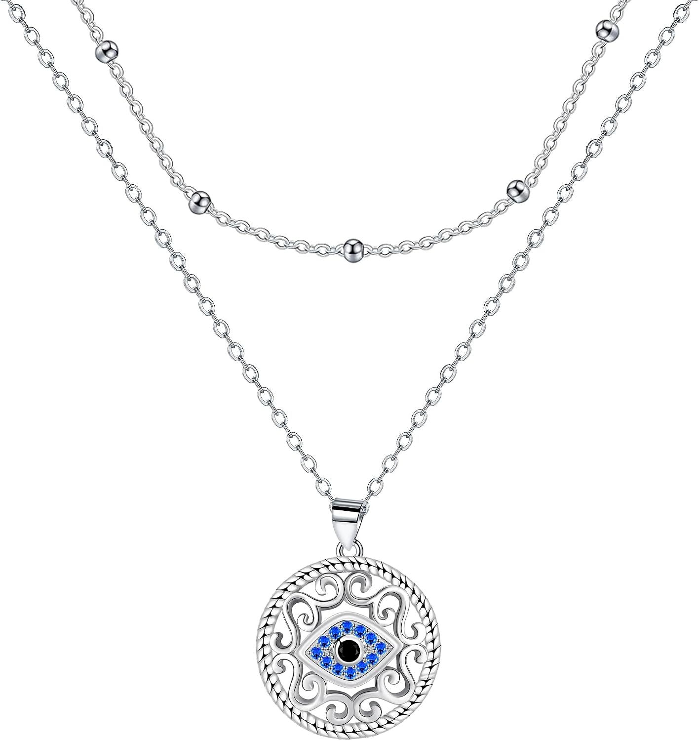 Detalle de J.WUEN Collier pour femme en argent sterling 925 avec pendentif œil en zirconia