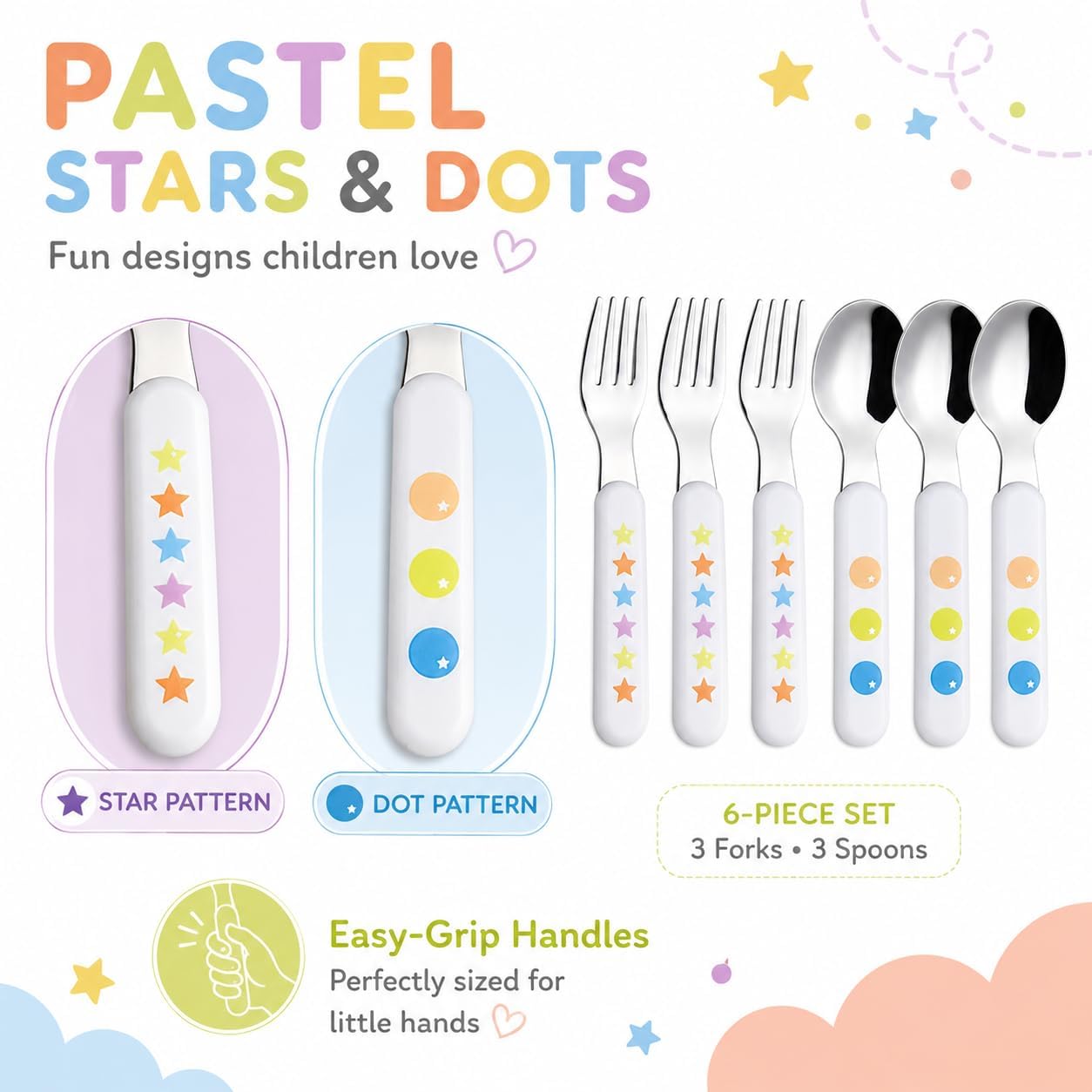 Detalle 2 de Exzact WF16 6-Piece Kids’ Cutlery Set, 18/10 Stainless Steel, BPA-Free Handles