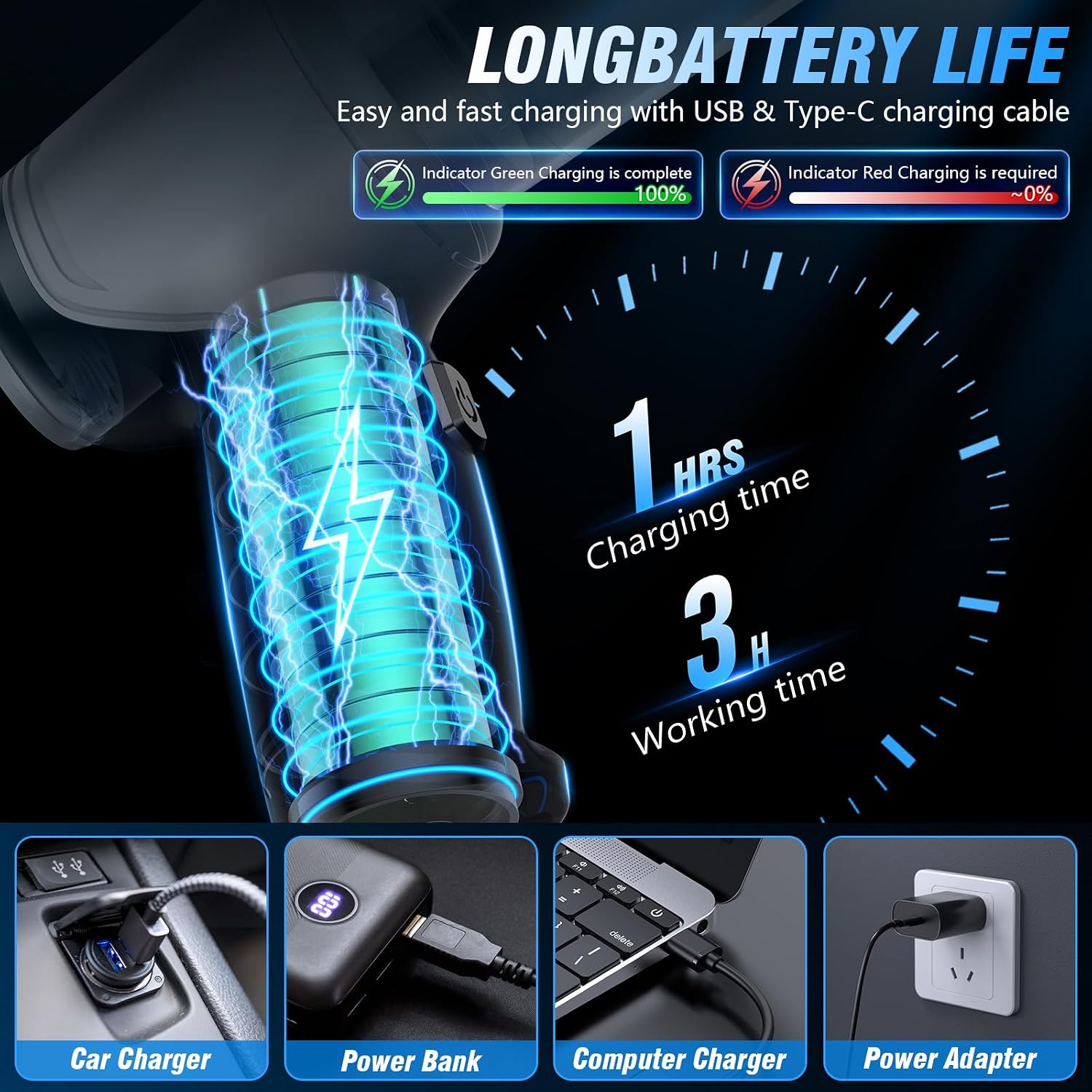 Detalle de IHE Car Vacuum Cleaner Cordless Rechargeable: 15000Pa Car, Keyboard and Small Space Cleaning