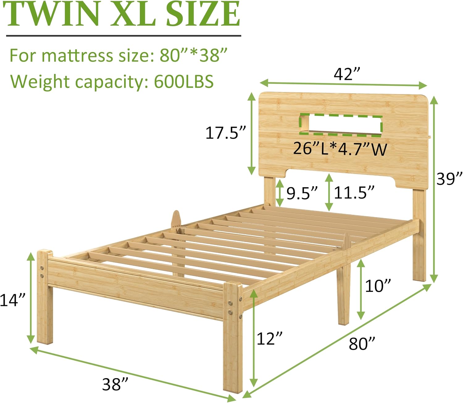 Detalle 2 de ZIYOO Bamboo Bed Frame Twin XL