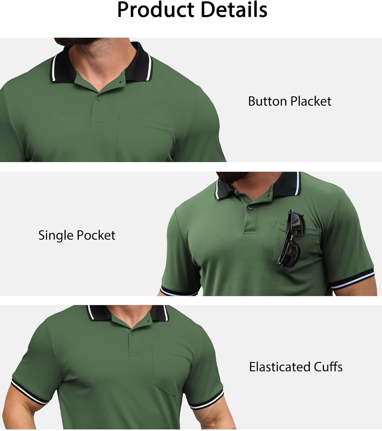 Detalle 2 de SwissWell 3 Pack Mens Polo Shirts – Short Sleeve Breathable Polo Tops for Golf, Tennis and Everyday Wear