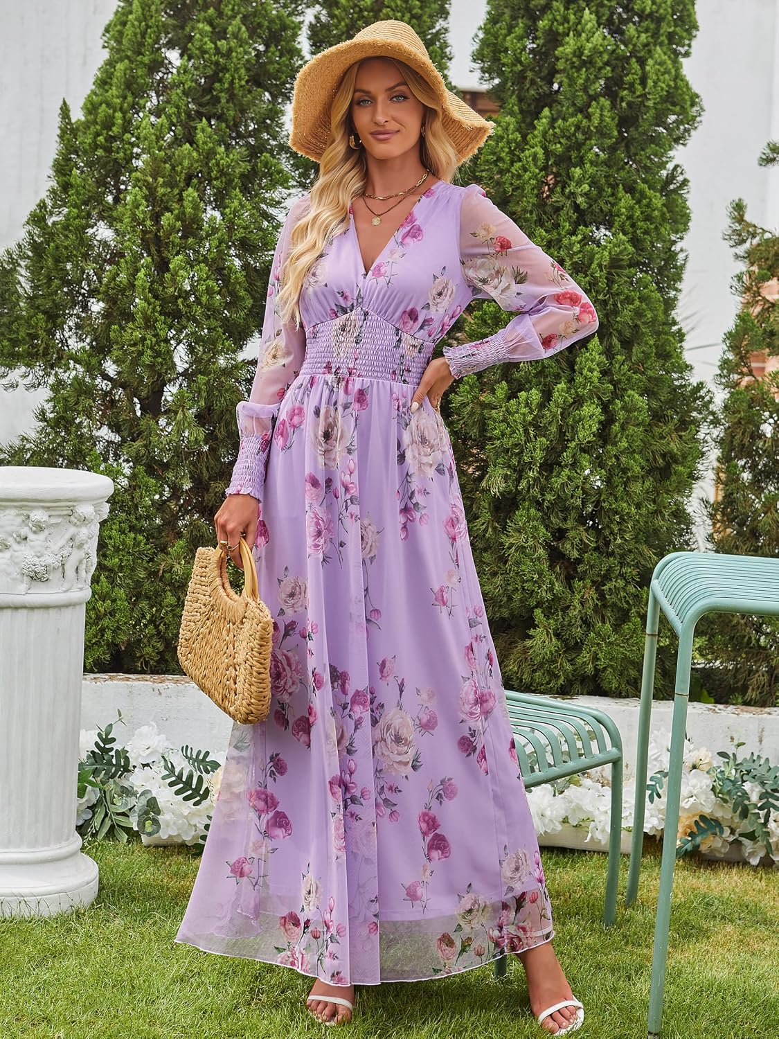 Detalle de ANRABESS Women's Floral Maxi Dress in Polyester