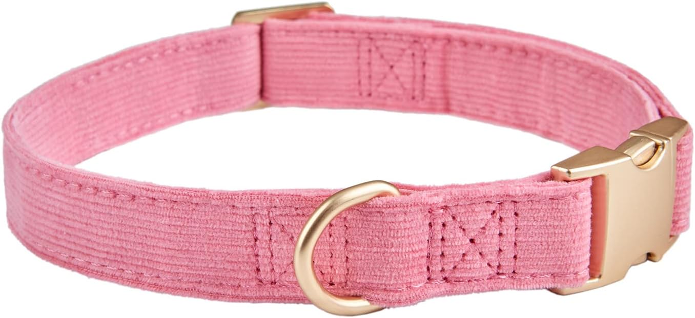 Detalle 2 de YUDOTE Ultra-soft Dog Collar: Natural Cotton Corduroy for Small Dogs (Rosy Pink)