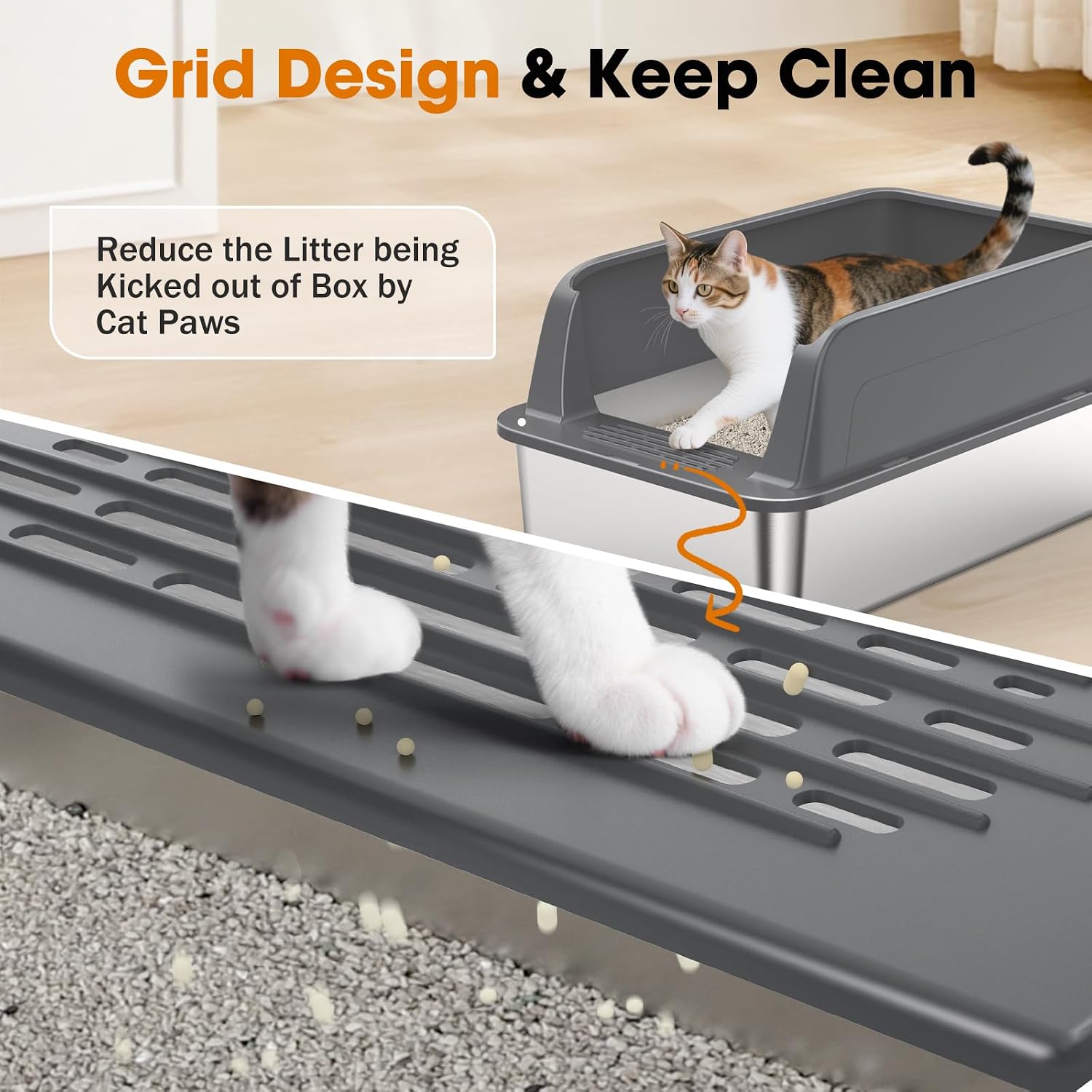 Detalle de MIXJOY PTSP0254-DG-0X2 XL Stainless Steel Cat Litter Box, 2-Pack
