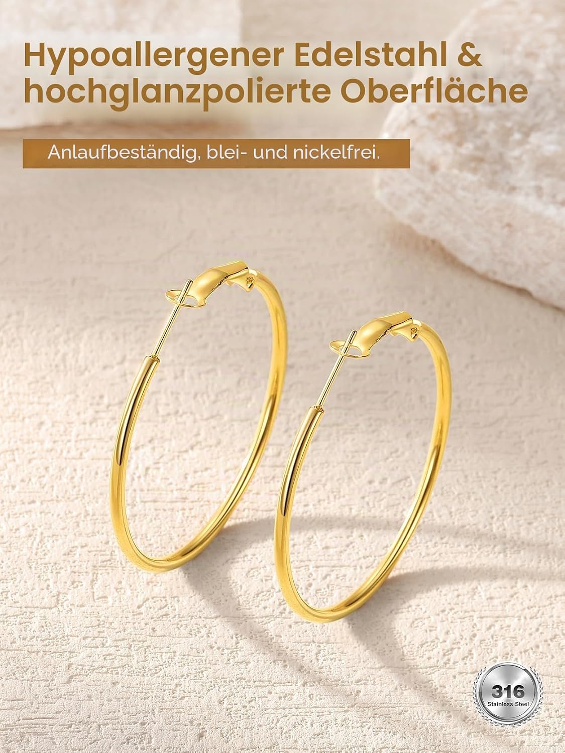 Thumbnail 4 de GoldChic Creolen Edelstahl Ohrringe – 20–100 mm, Hautverträglich, Wasserfest, Silber/Gold/Schwarz
