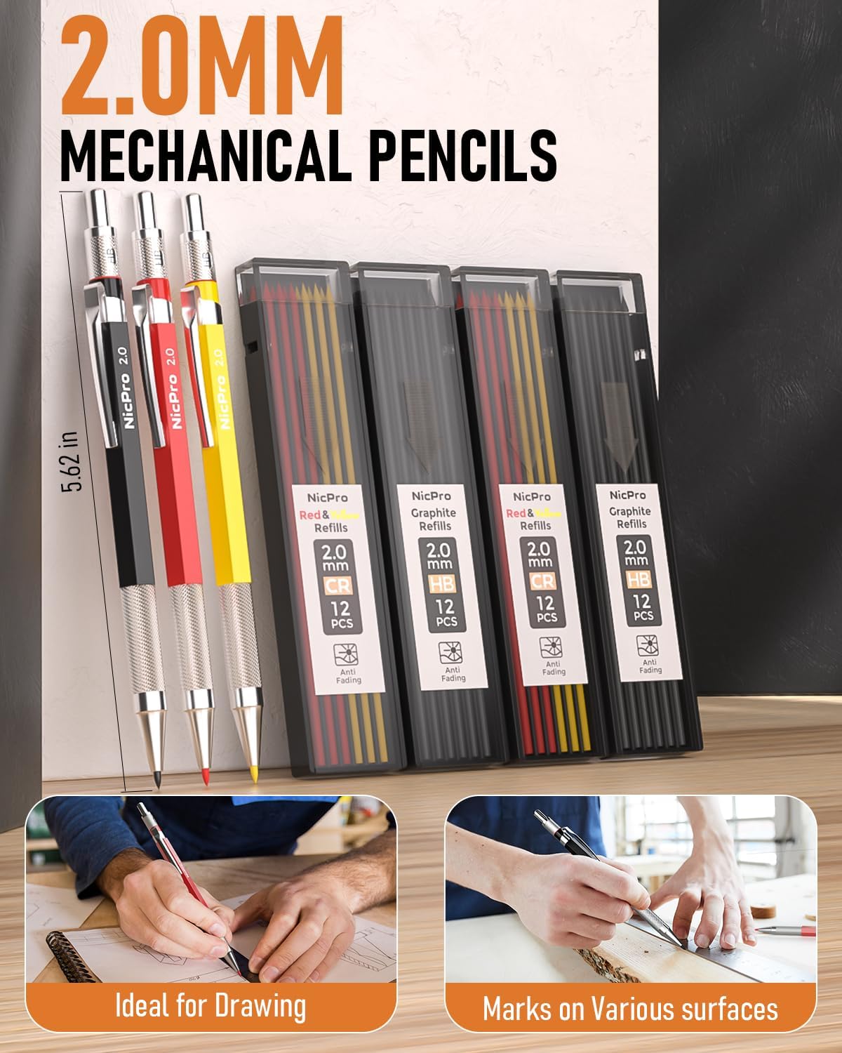 Detalle 2 de Nicpro Crayons chantier 18 pièces 60 recharges ✏