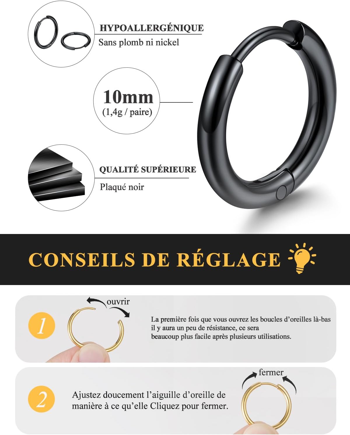 Thumbnail 4 de U7 Paire Huggie Boucles d'oreilles Femme acier inoxydable 12 mm