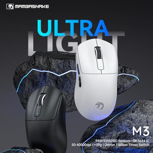 Detalle de MAMBASNAKE M3 39g Superlight Mouse – Souris gaming ultra-légère avec PAW3395PRO et options sans fil