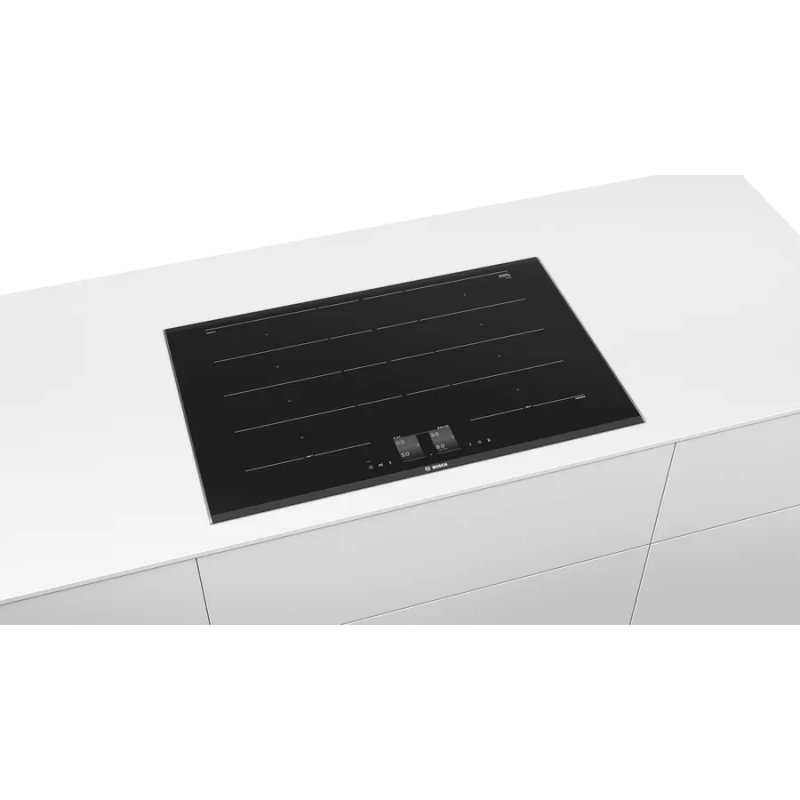 Detalle de Bosch PXY875KW1E placa inducción Flex 4 zonas