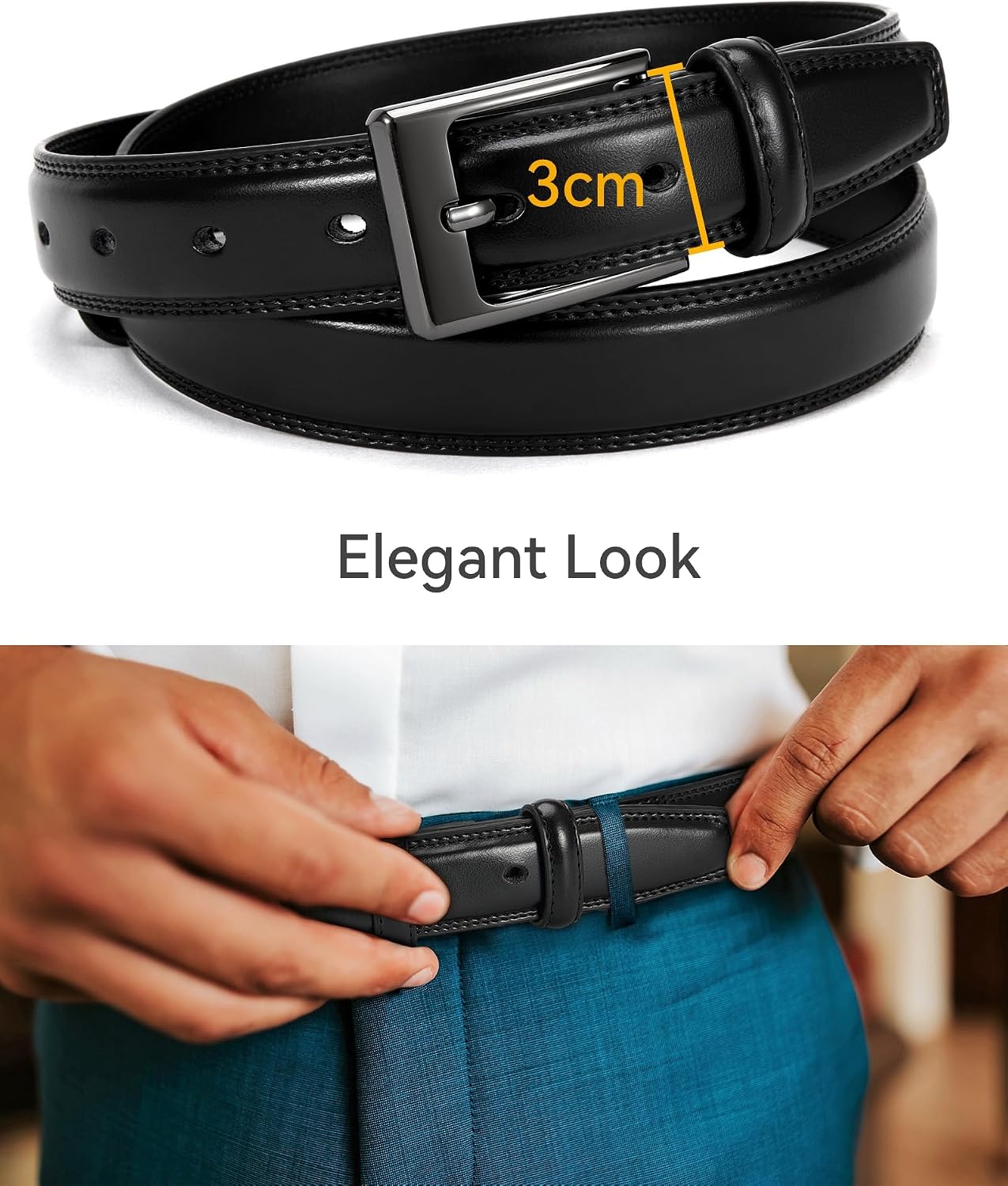 Detalle de CHAOREN Ledergürtel Herren (3 cm) für Business & formelle Anlässe