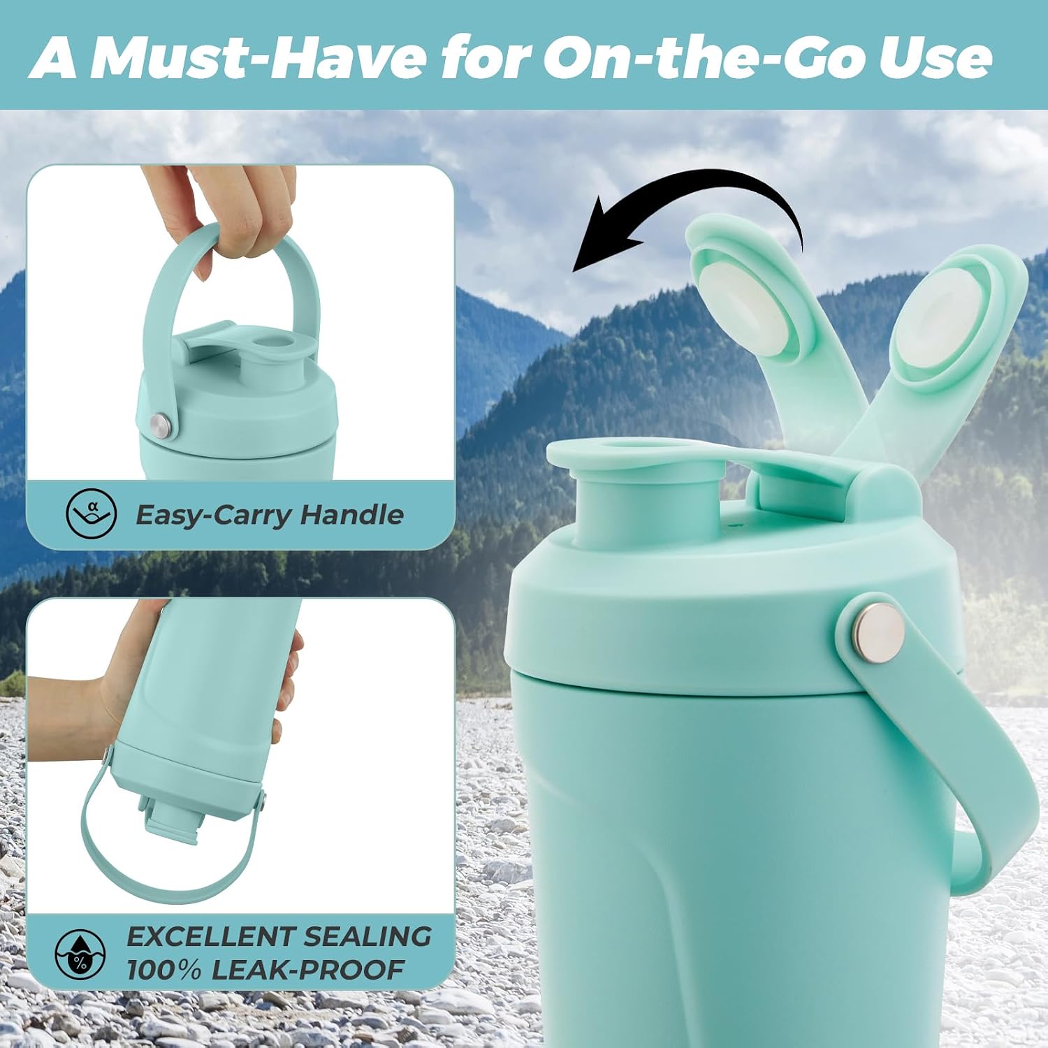 Detalle 2 de Autsel Protein Shaker 750ml Stainless Steel with MixBall – Leak‑Proof, Insulated and BPA Free (Blue Green)