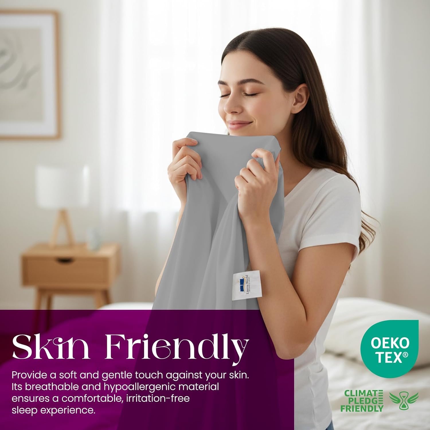 Detalle de Linens World Egyptian Cotton 4FT Fitted Sheet: Breathable, Anti-Wrinkle Deep Pocket 30cm