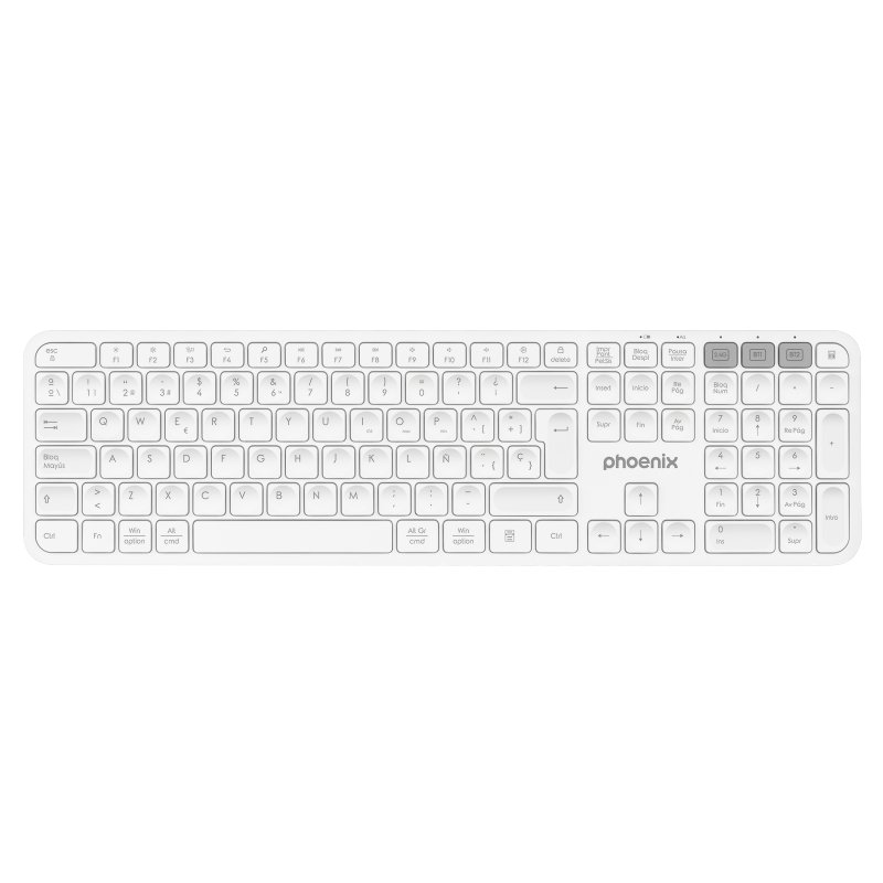 Detalle de Phoenix K300 Teclado Inalámbrico Multidispositivo Blanco — 3 dispositivos, 2 canales Bluetooth y 2.4 GHz