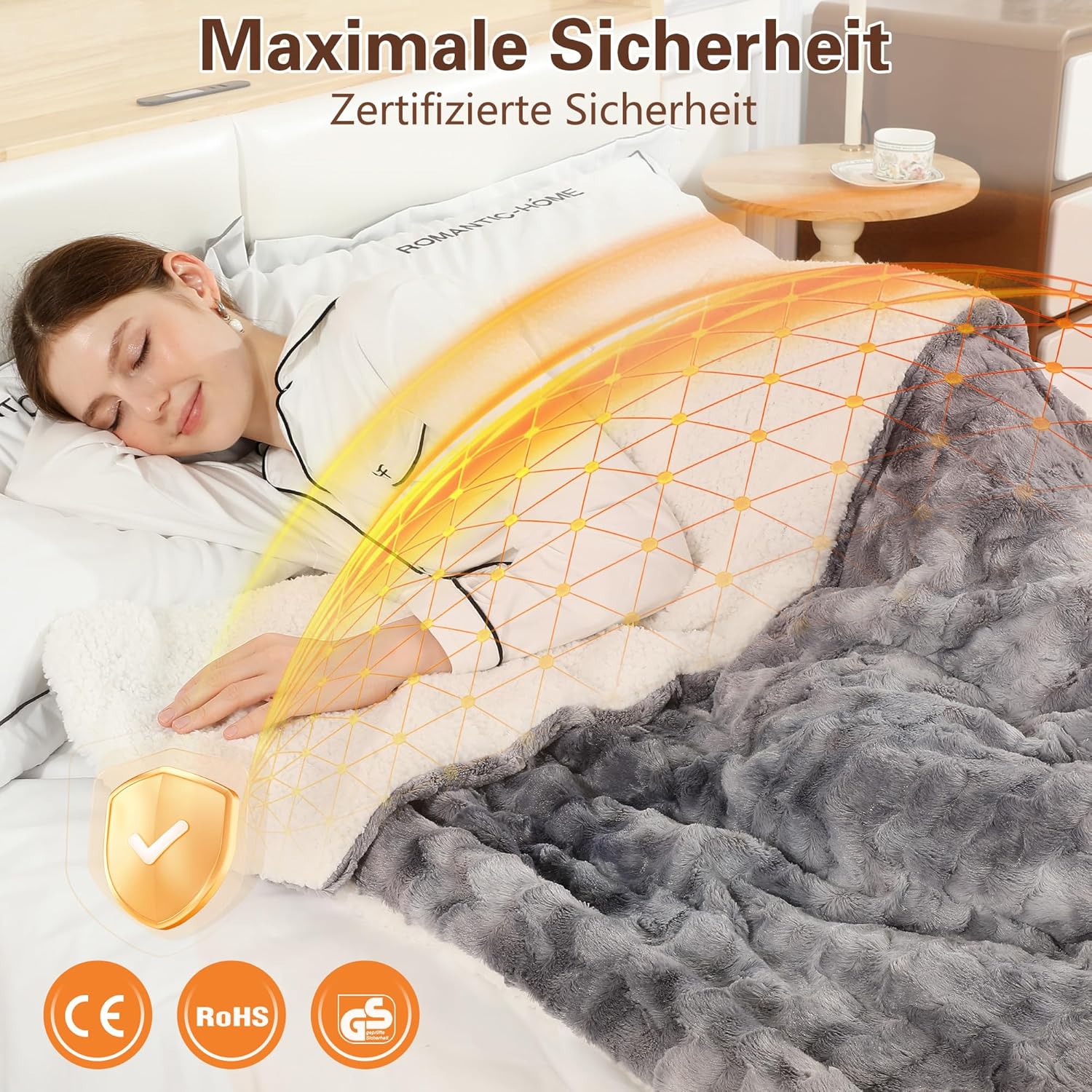 Thumbnail 5 de ESTINGO Plaid chauffant 180x130 cm double face gris-noir : 6 niveaux, minuterie 10 h et arrêt automatique