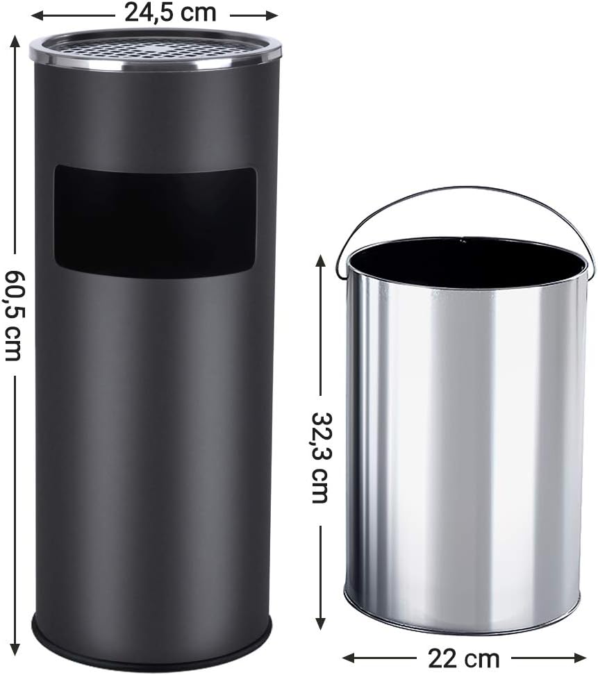 Thumbnail 2 de Songmics Pattumiera Portacenere con Secchio Rimovibile – Cestino in Acciaio Nero, 60,5 x 24,5 cm, 30 L (LTB17C)