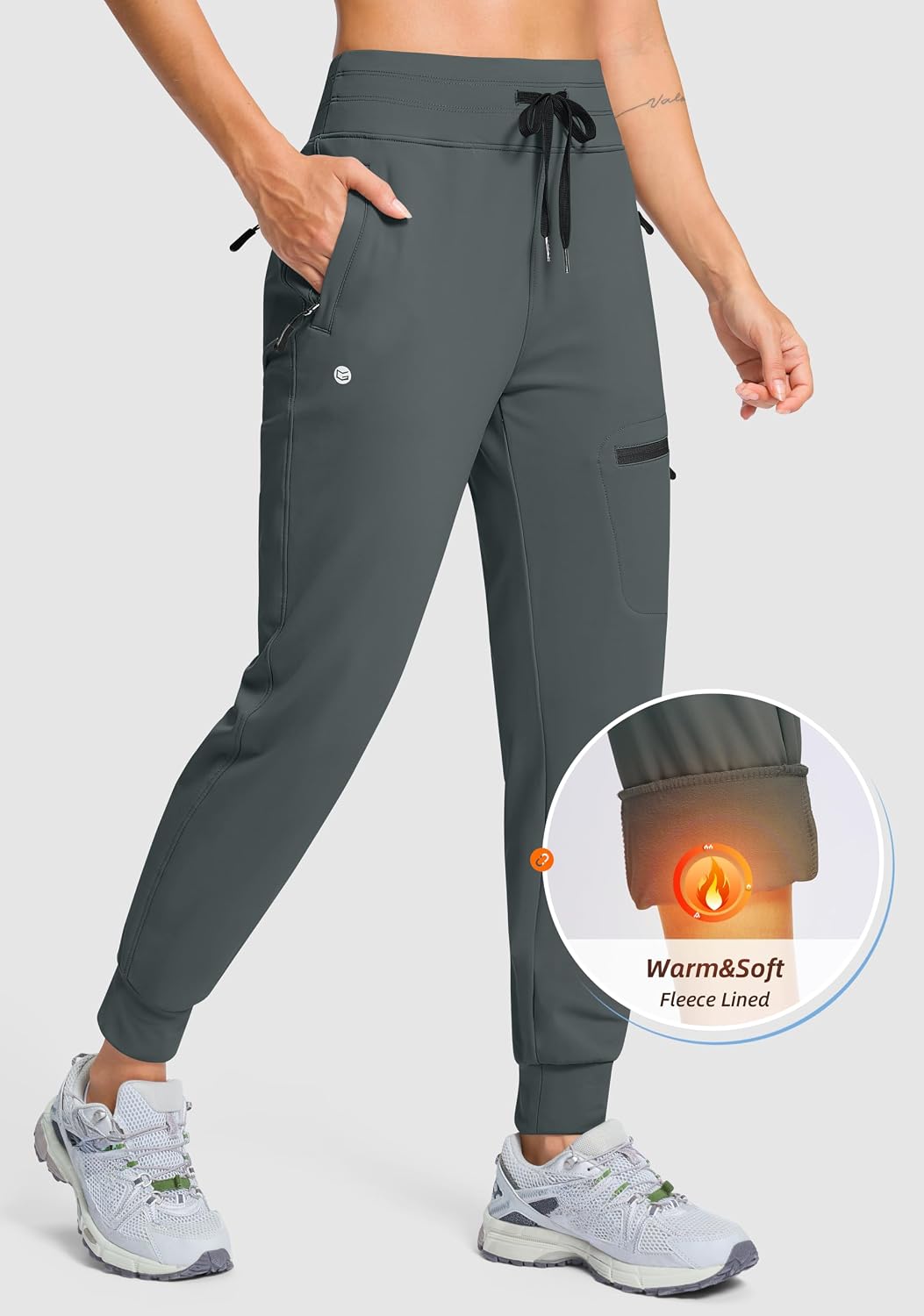 Detalle de G Gradual Women's Fleece-Lined Hiking Joggers with 4 Zip Pockets