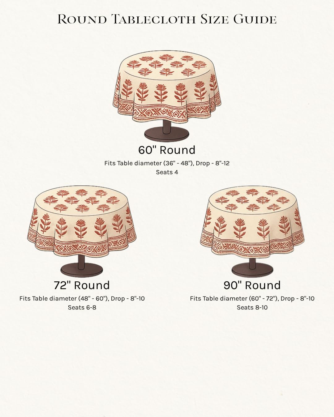 Thumbnail 3 de ATOSII Meraki Red 100% Cotton Round Tablecloth, 60" Floral Handblock Print for 4-Seater Tables