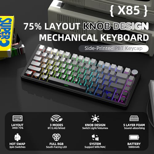 Detalle 2 de AJAZZ x Attack Shark X85: teclado mecánico 75% con perilla, conexión triple y hot-swap