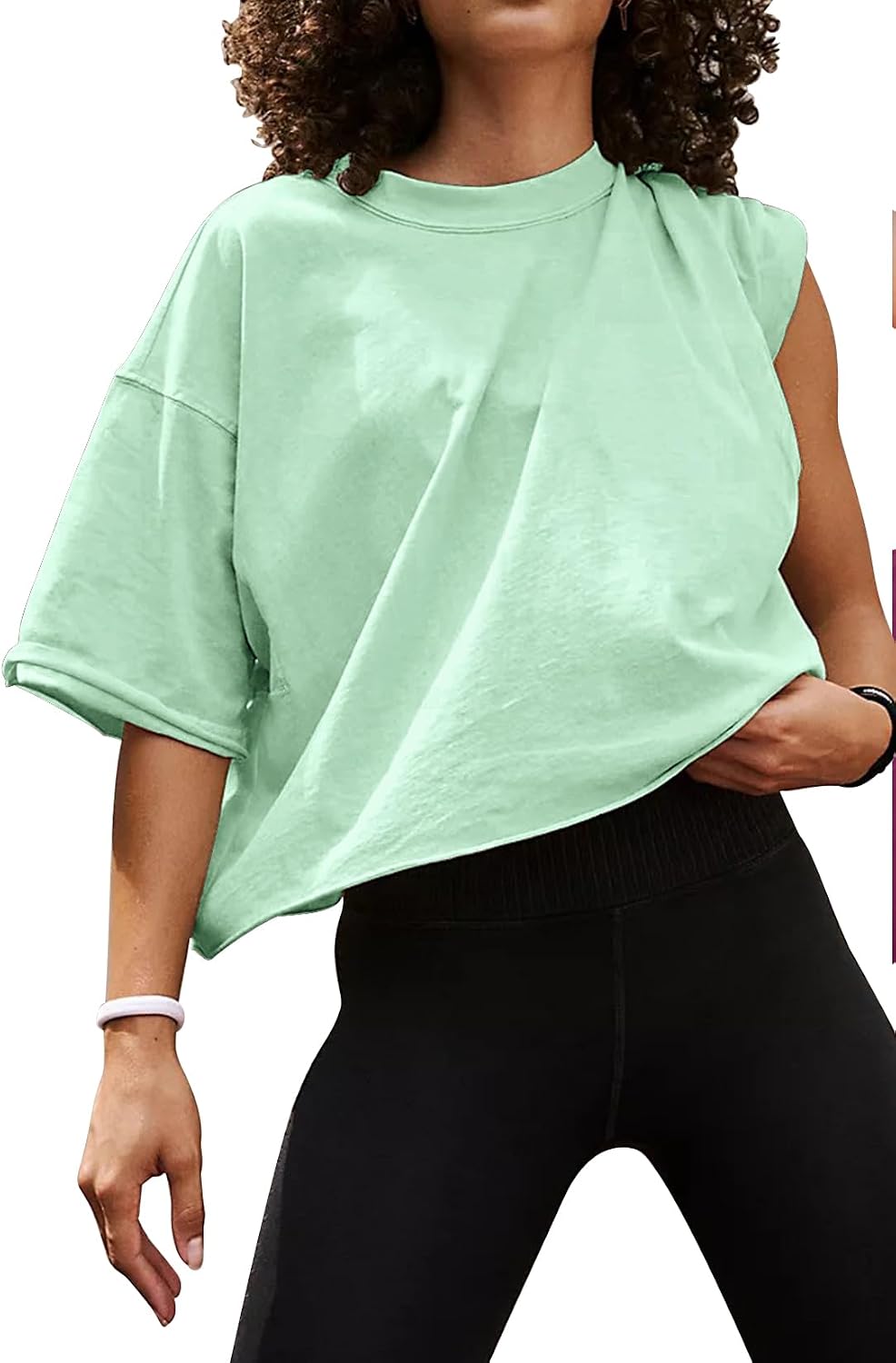 Thumbnail 6 de Women's Oversize Workout Crop Tops Roll Hem Basic Loose Yoga Tee