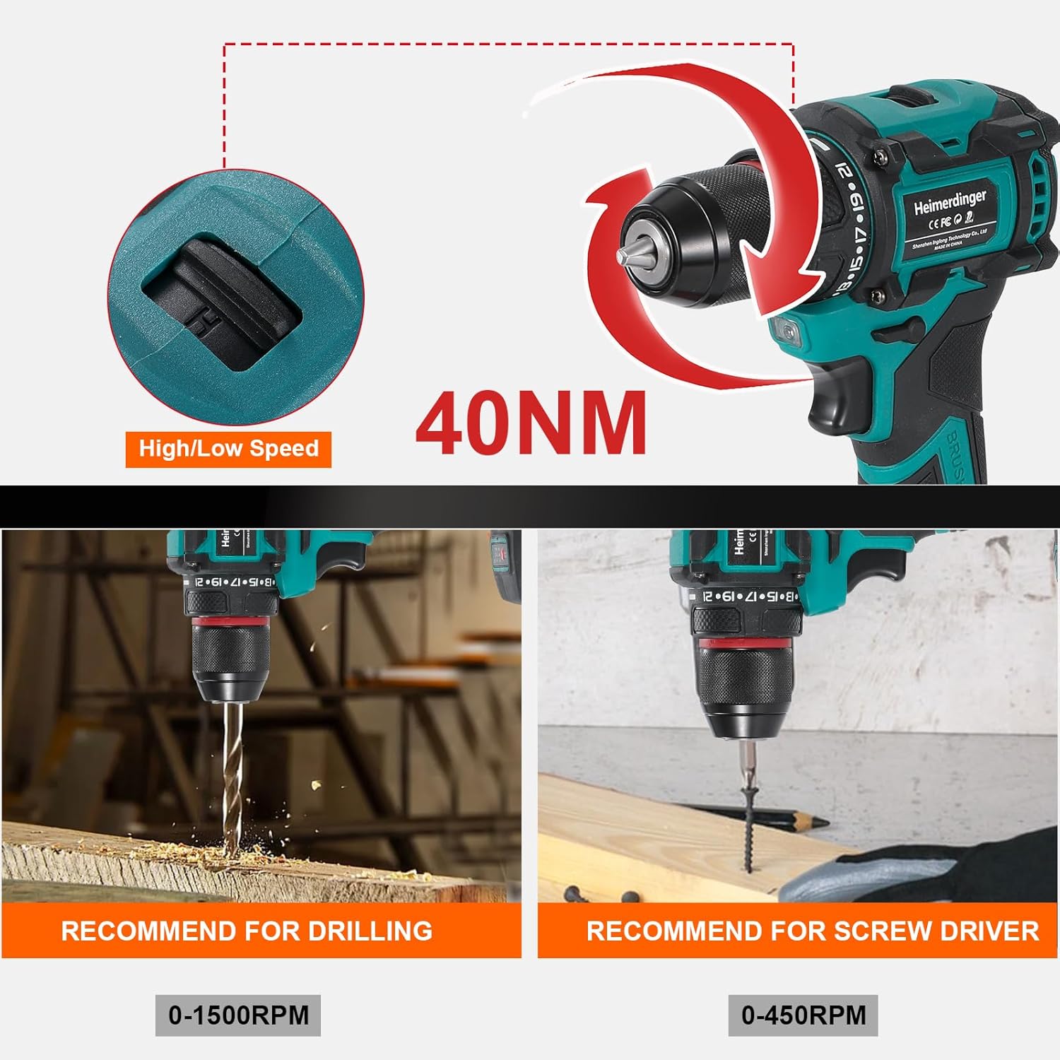 Thumbnail 4 de 40 N.m Cordless Brushless Drill Driver – Makita 18V Compatible, 10mm Keyless Chuck (Tool Only)
