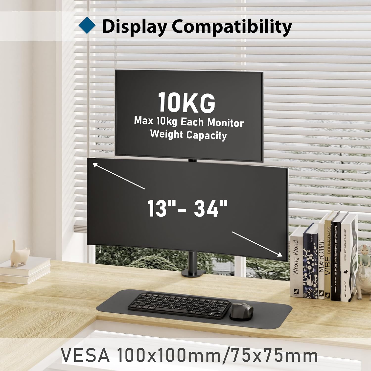 Detalle de BONTEC dubbele monitorarm voor 13 tot 34 inch, tot 10 kg per scherm