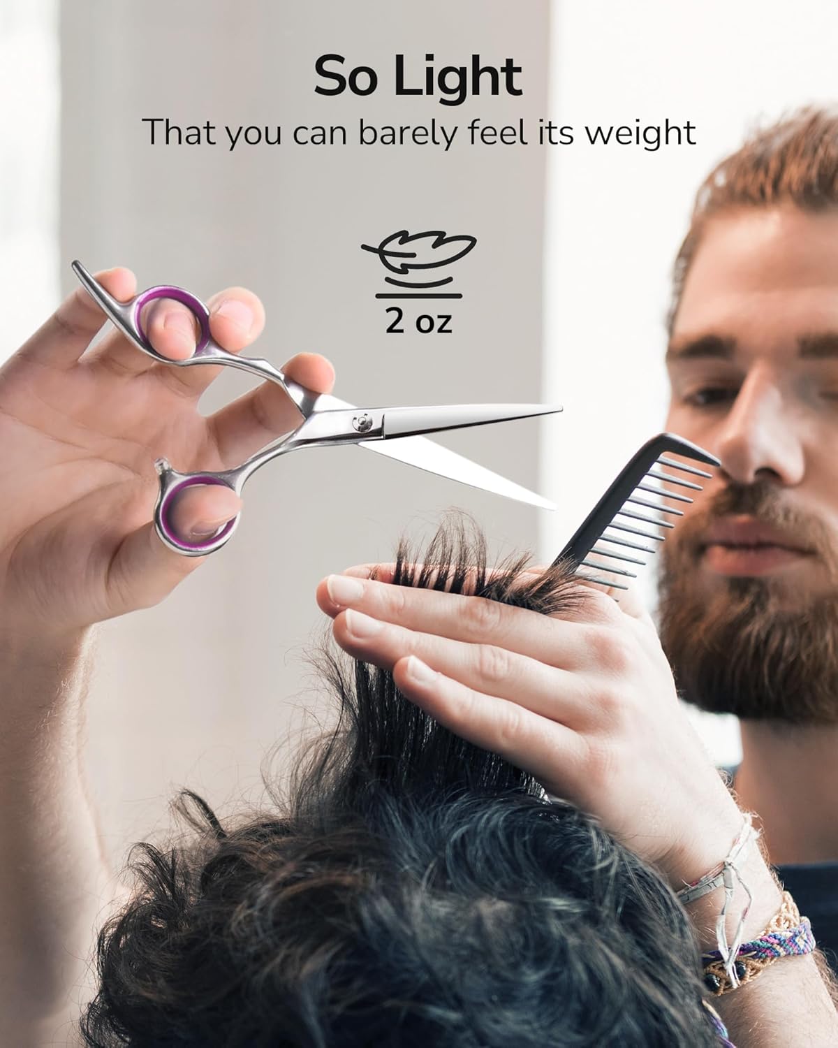 Detalle de Ciseaux de coiffure ULG 16,5 cm pour droitiers – acier inox japonais, lames affûtées à la main, rose