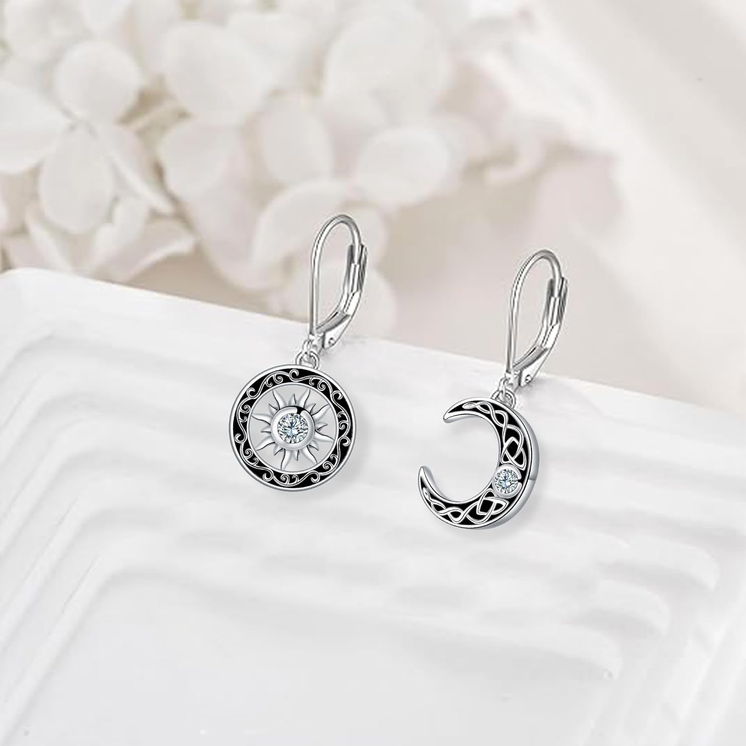 Detalle de Micory Damen hängende Ohrringe aus 925 Sterling Silber mit Mond- und Sonnensymbolen