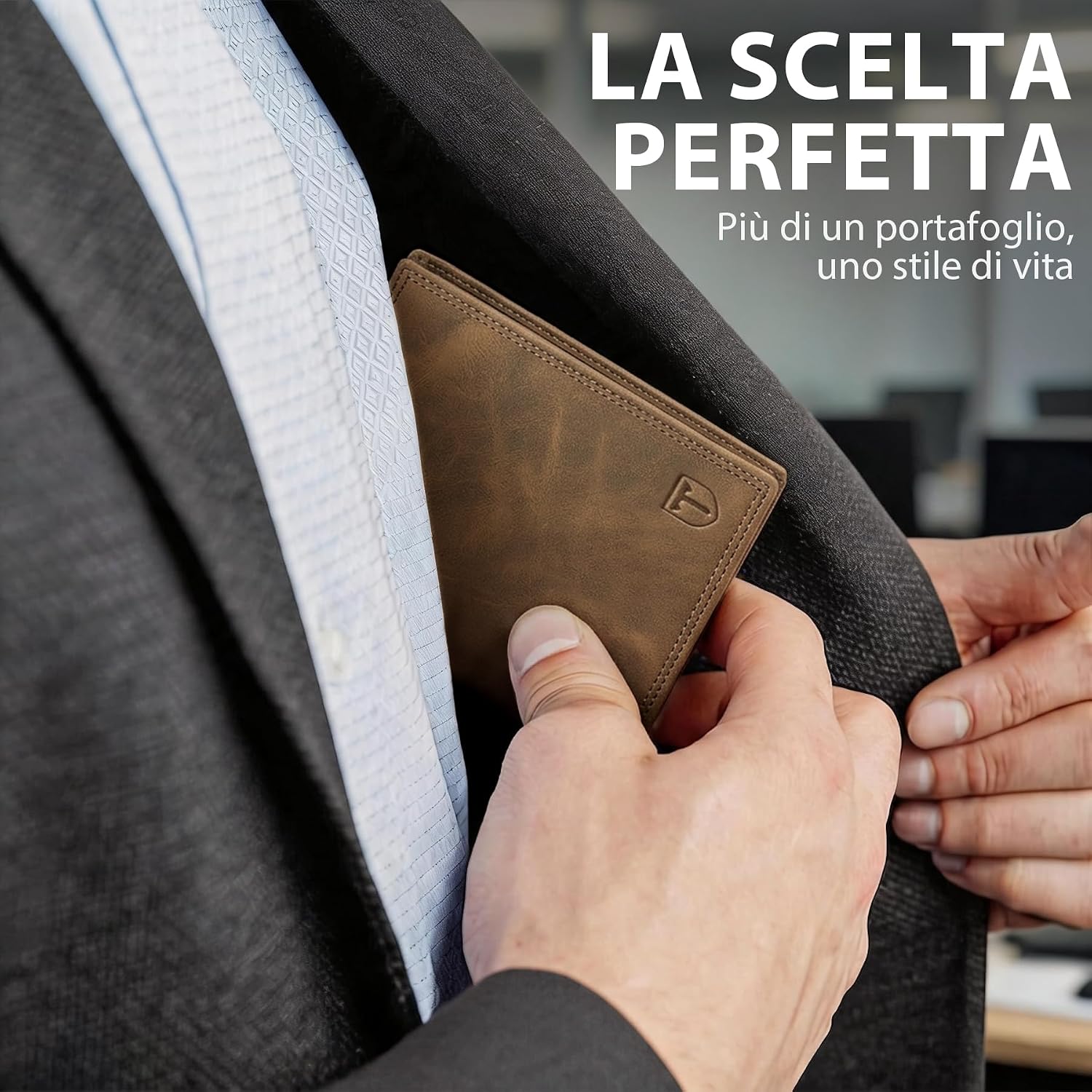 Detalle 2 de TENBST portafoglio uomo RFID in pelle con 13 porta carte, finestra ID e portamonete