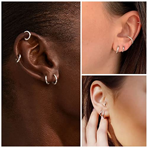 Thumbnail 6 de PABBEU 5 Pairs Sterling Silver Hoop Earrings – Small Sleeper Hoops (8–16mm)