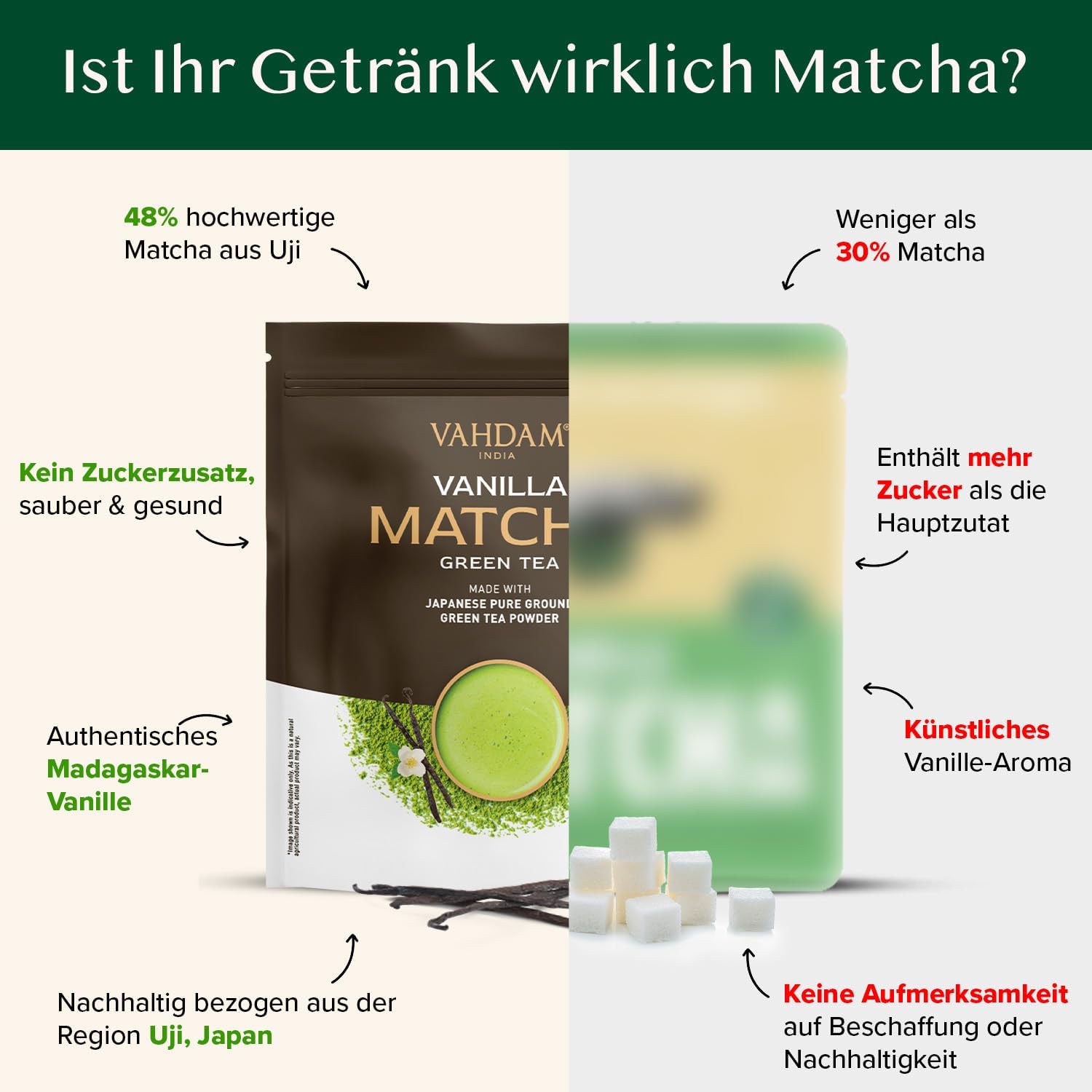 Detalle de VAHDAM Poudre de Matcha à la Vanille 100 g – Matcha Uji & Vanille de Madagascar