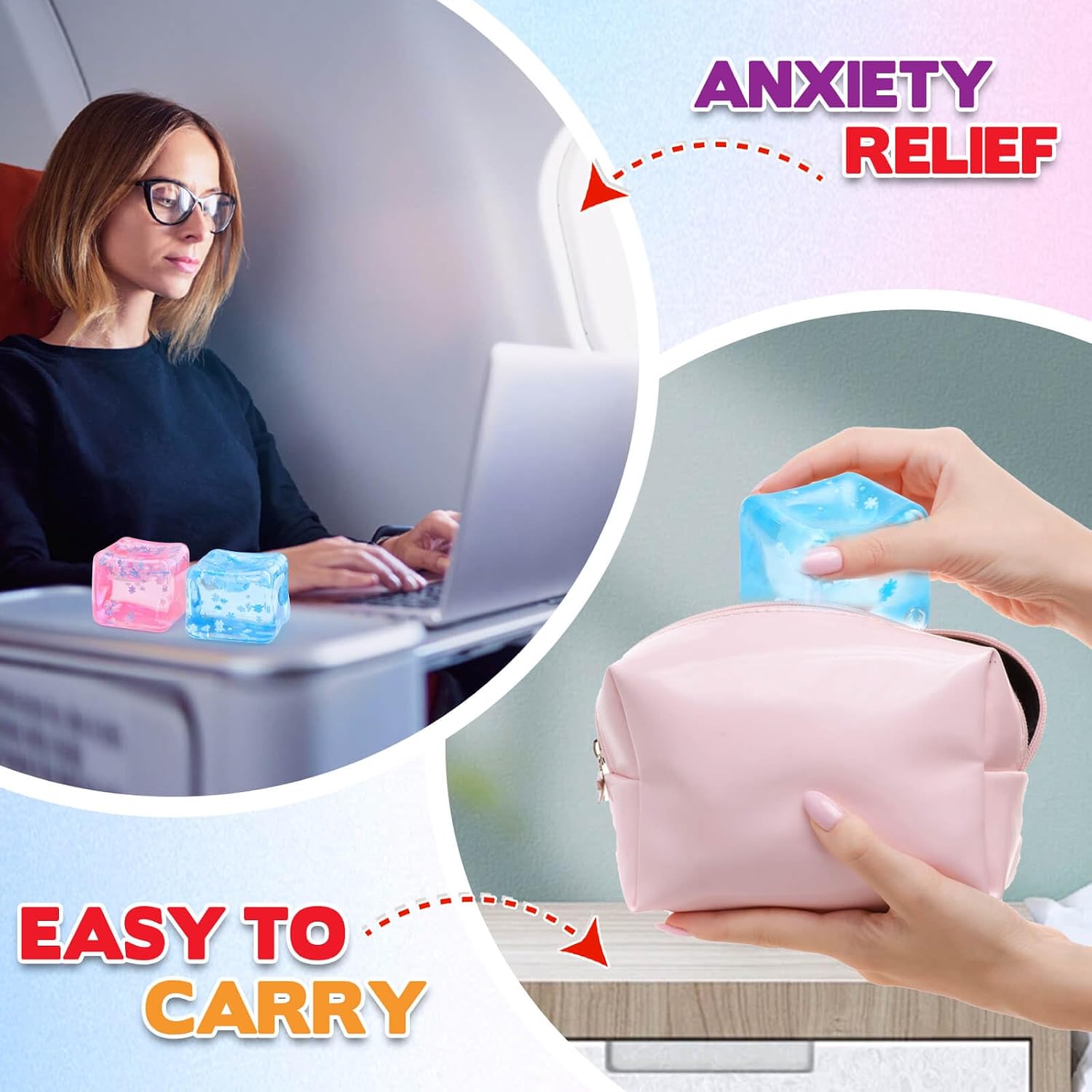 Thumbnail 5 de Chridark Ice Cube Fidget Toys – 2-Pack Sensory Squishy Stress Cubes (Blue & Pink)
