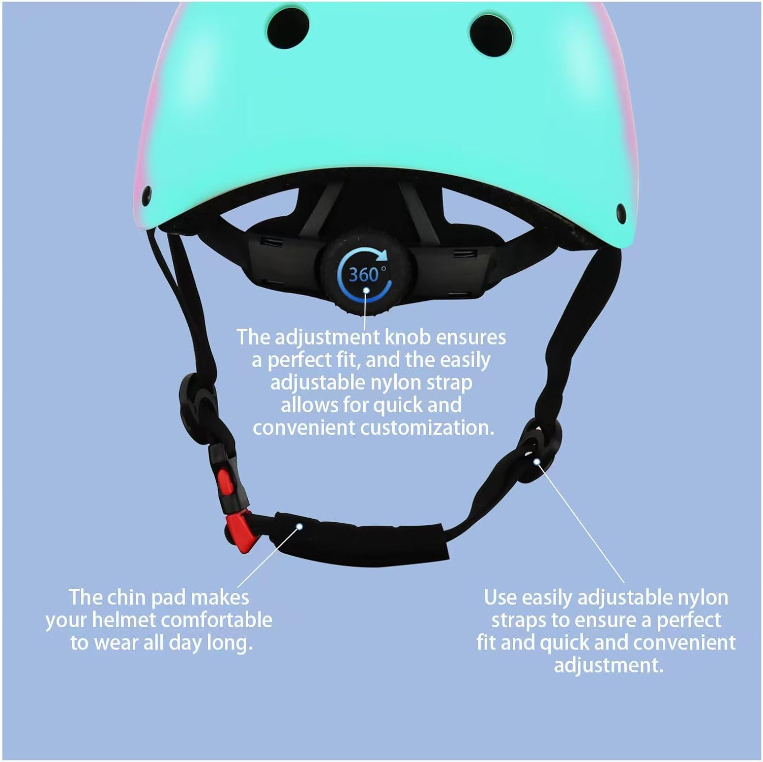 Detalle de Color Gradient Adjustable Kids Bike Helmet with Knee & Elbow Pads Set — 7-in-1 Safety Gear for Ages 5–14