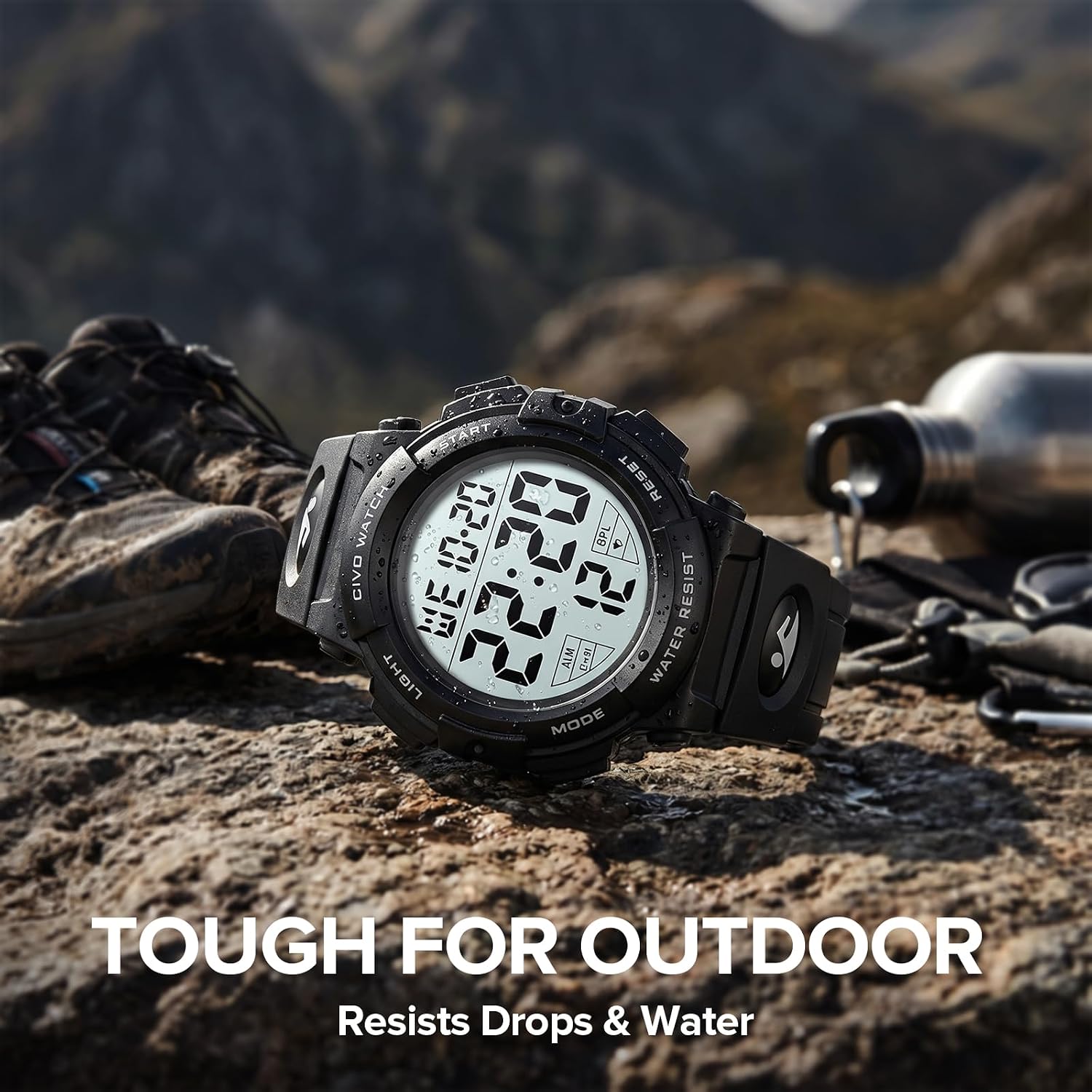 Detalle 1 de CIVO Mens Digital Sports Watch with Military-Style Big Numbers, 50m Waterproof & LED Backlight