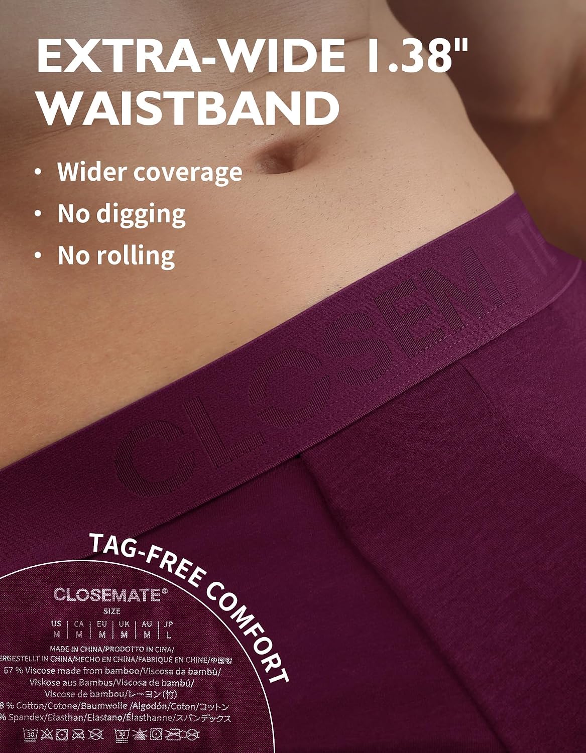 Detalle de CLOSEMATE Mens Trunk Underwear, 3-Pack Bamboo Viscose Blend, 3-Inch Leg