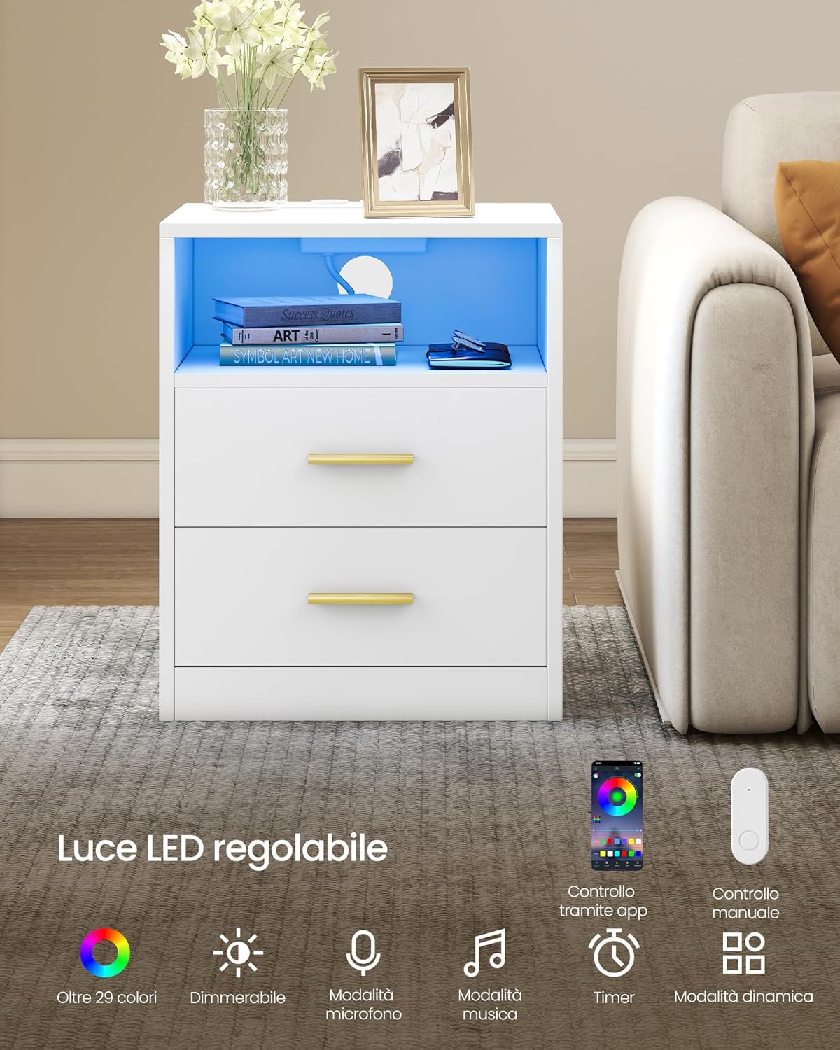 Thumbnail 4 de VASAGLE CUSTOS Collezione – Set di 2 Comodini con Stazione di Ricarica, Luce LED e Design Moderno