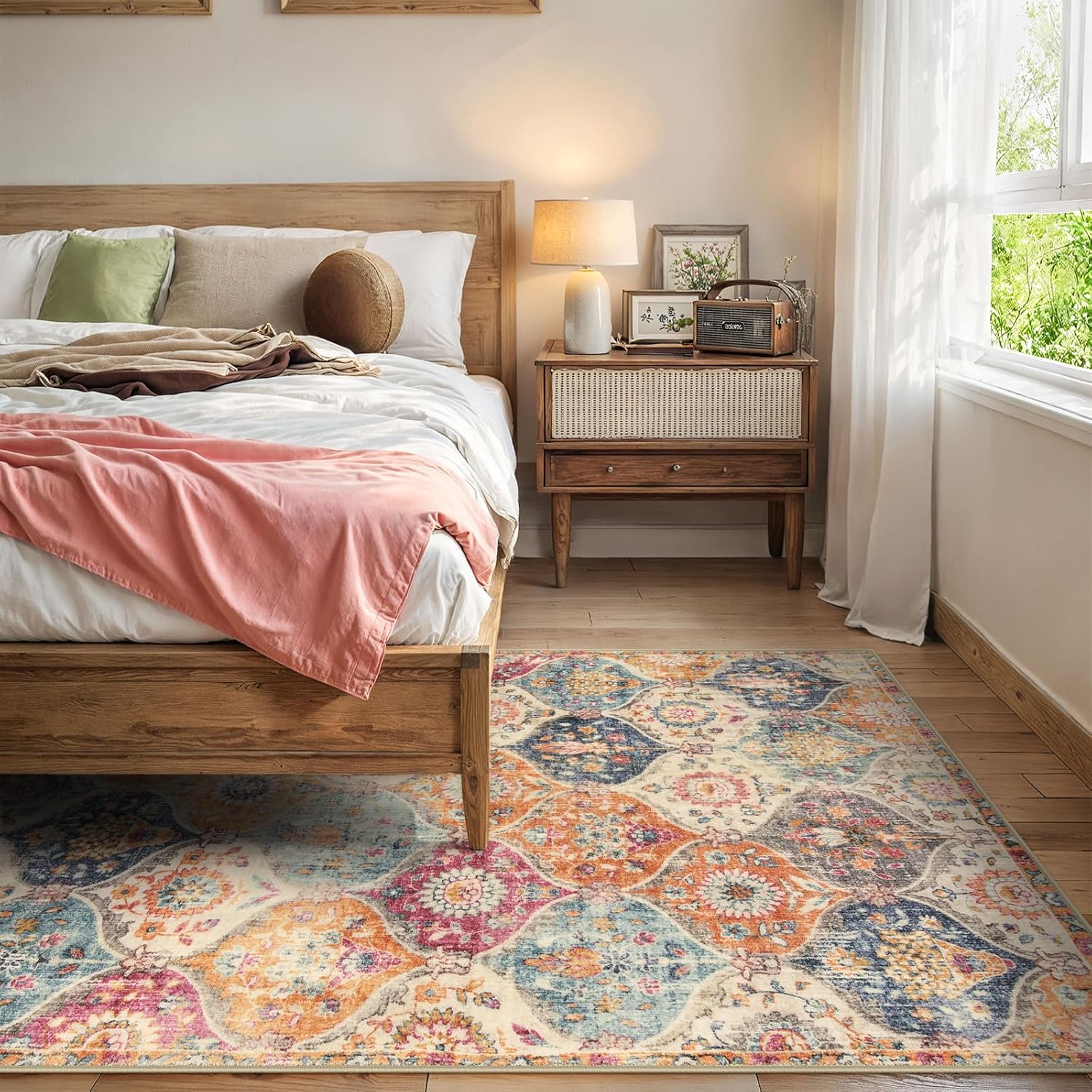 Thumbnail 5 de Lahome Moroccan Trellis Washable Area Rug (5x7) — Cream/Multi, low-pile non-slip indoor rug