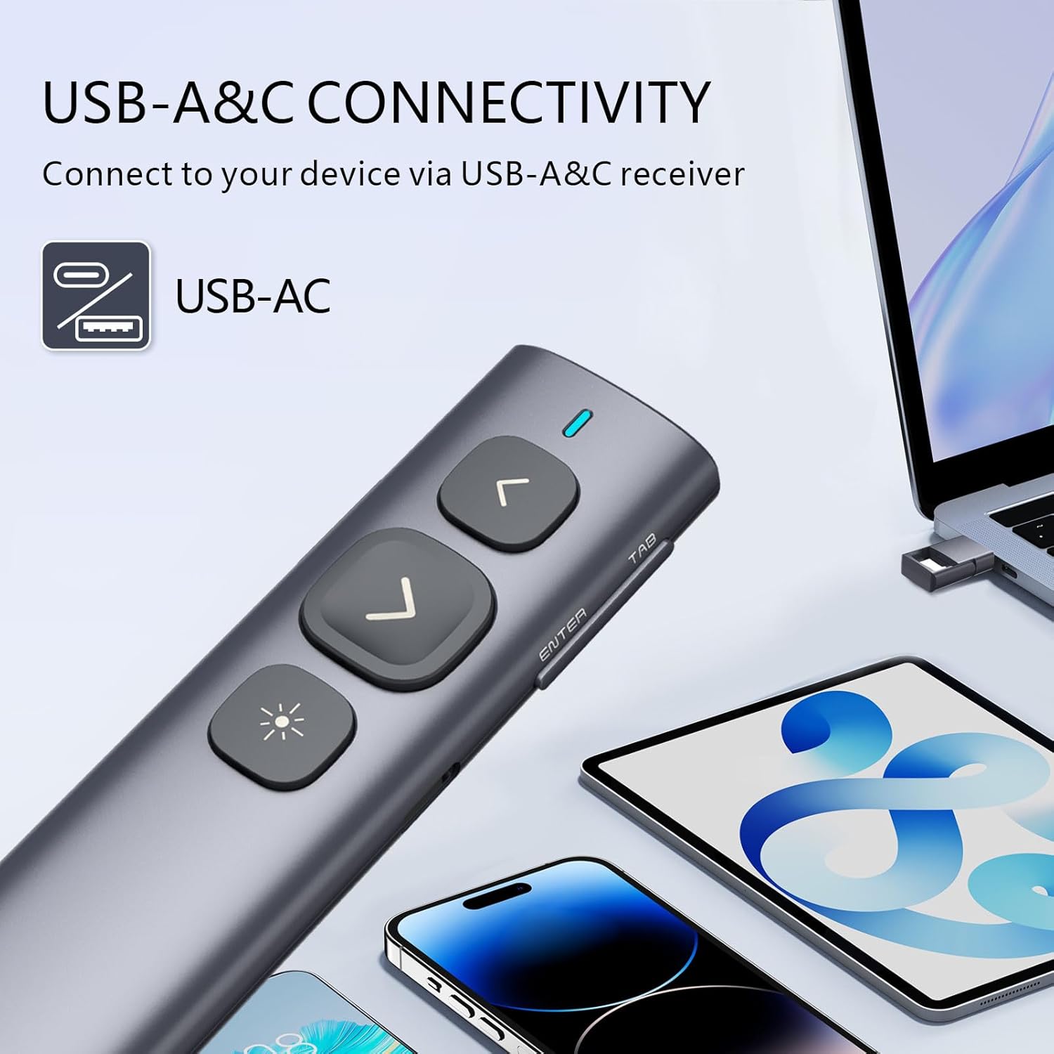 Detalle de Norwii N95 Presentation Clicker with USB-A&C Receiver: Practical wireless presenter for larger rooms