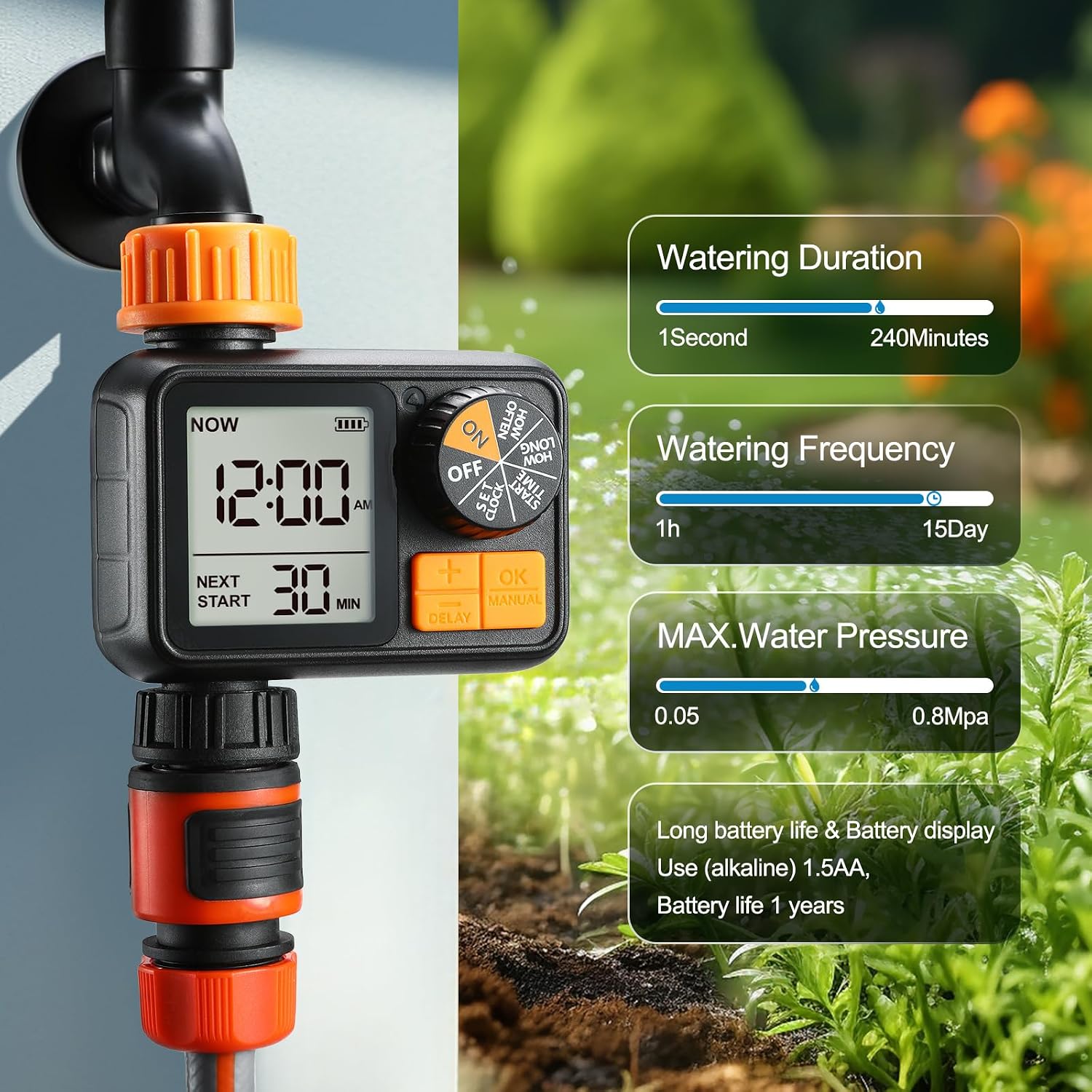 Detalle 2 de CROSOFMI Timer Irrigazione Automatica Digitale – Centralina programmabile IP65 per giardino e serre