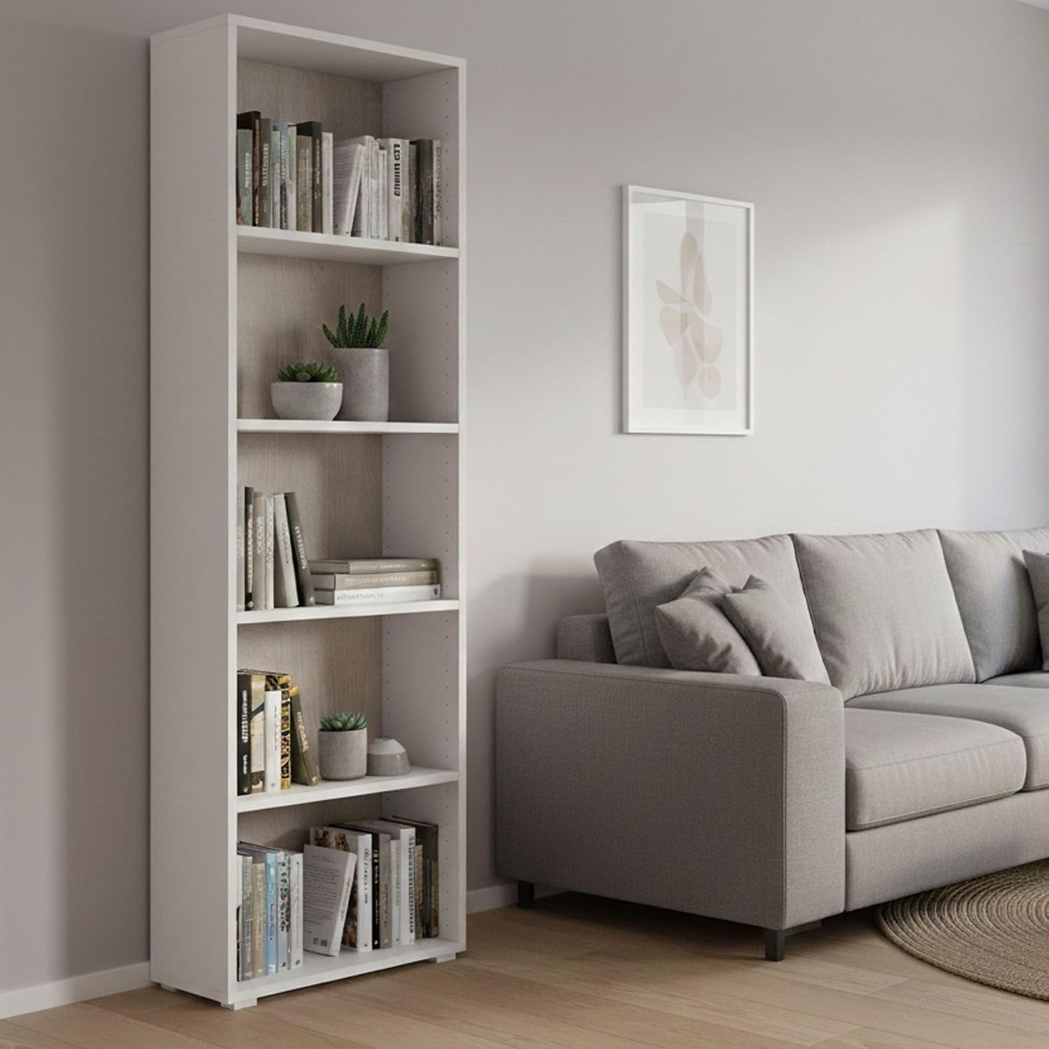Thumbnail 6 de Dmora - Libreria Giacinto: scaffale a 3 ripiani regolabili, Bianco e Rovere, 60x30x130 cm, Made in Italy