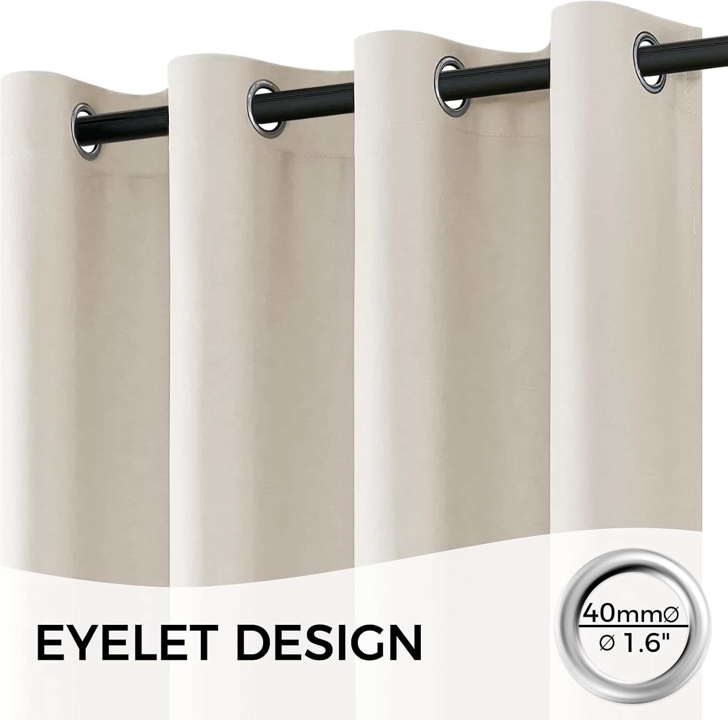 Thumbnail 1 de MRTREES Thermal-Insulated Beige Blackout Curtain (300 x 240 cm) with Eyelets